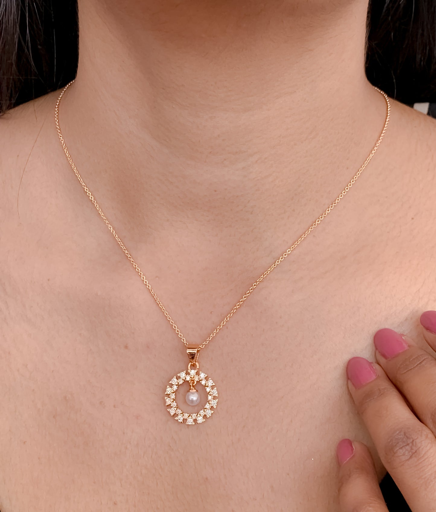 American Diamond Silver Rose Gold and Gold Plated Nice Delicate Pendant With Chain - Chain Pendal - Belleza Jewels