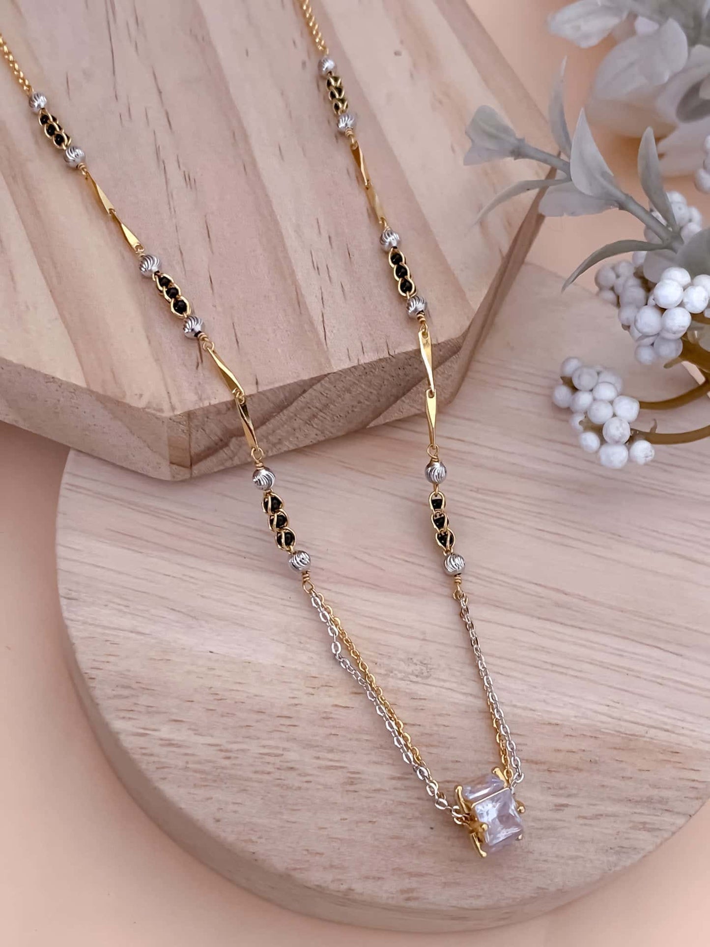 BUY 1 GET 1 FREE - Fancy High Gold white Stone Delicate Trandy Mangalsutra - Mangalsutra - Belleza Jewels