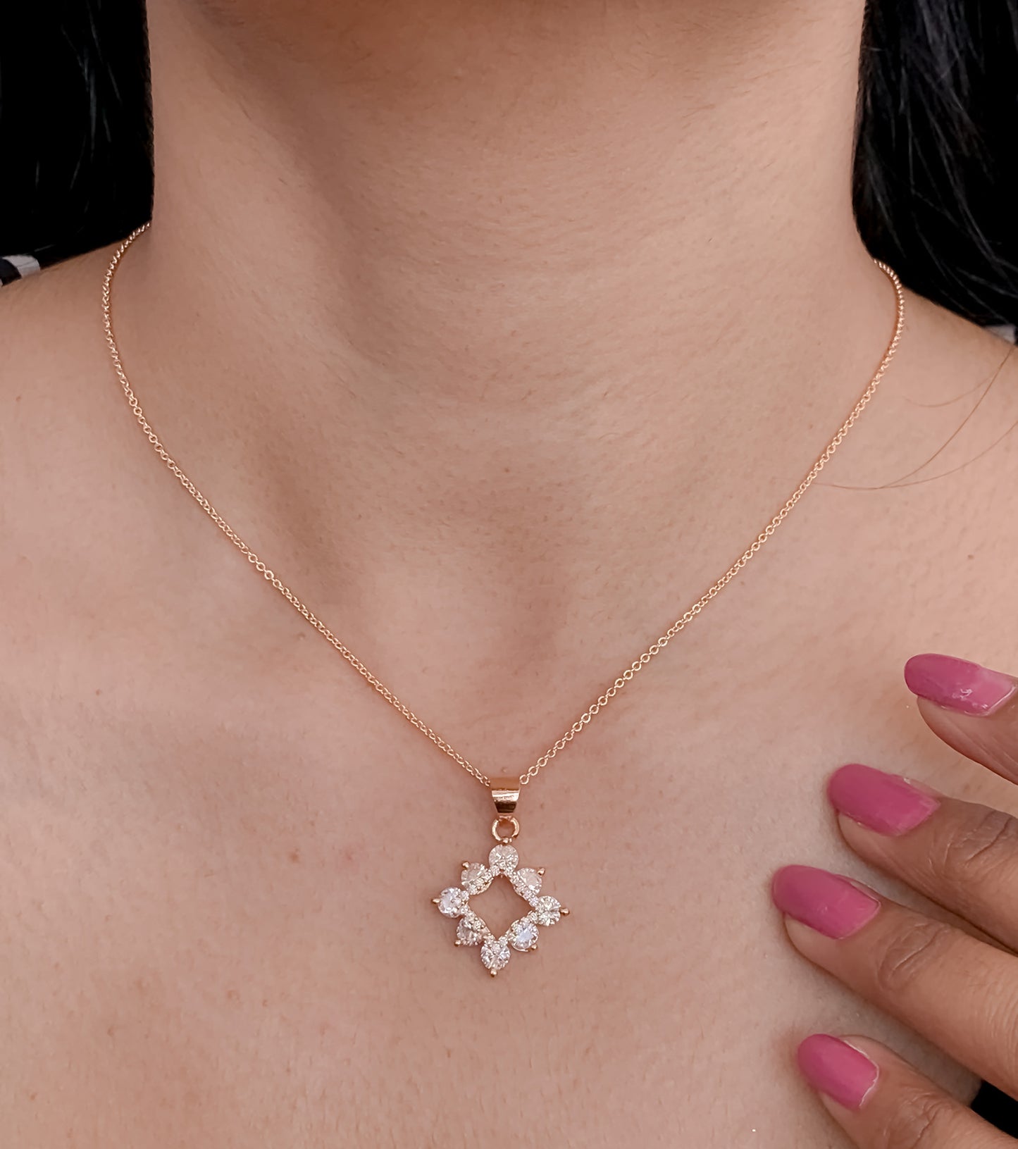 American Diamond Rose Gold And Silver Plated Necklace (chain Pendant) - Chain Pendal - Belleza Jewels