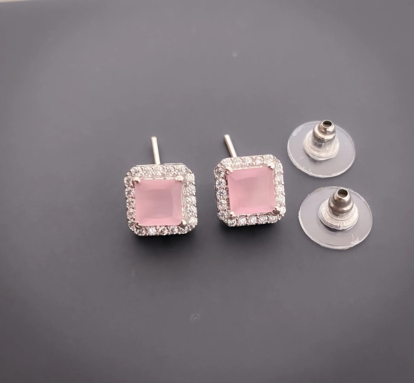 American Diamond Square All Colour Silver Plated Delicate Pendant Set - Pendant Set - Belleza Jewels