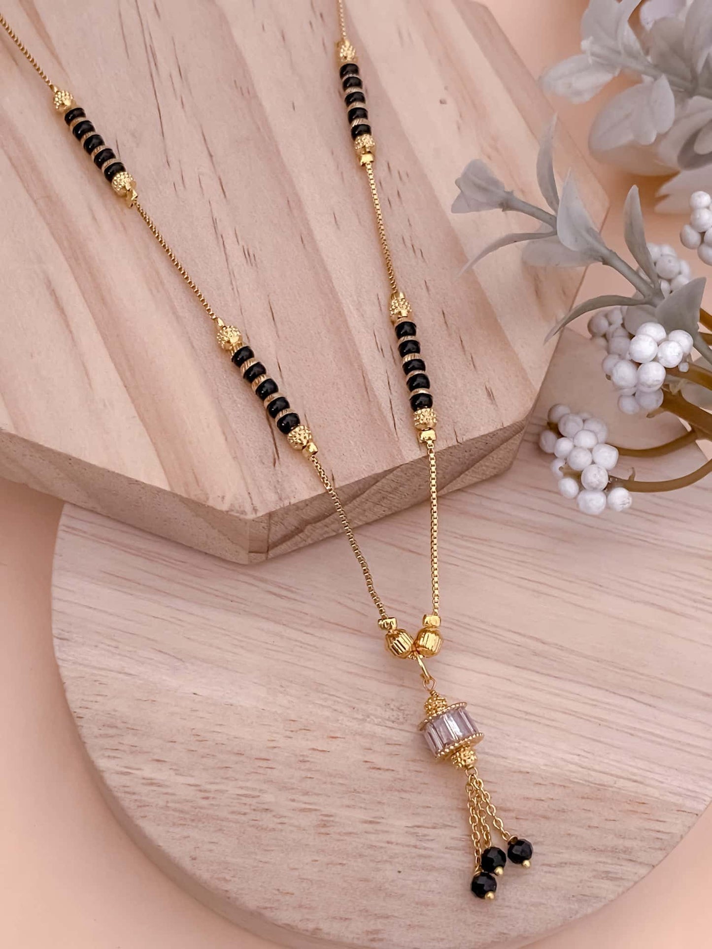 BUY 1 GET 1 FREE - Fancy Chowki Diamond Golden Hanging Delicate Mangalsutra - Mangalsutra - Belleza Jewels