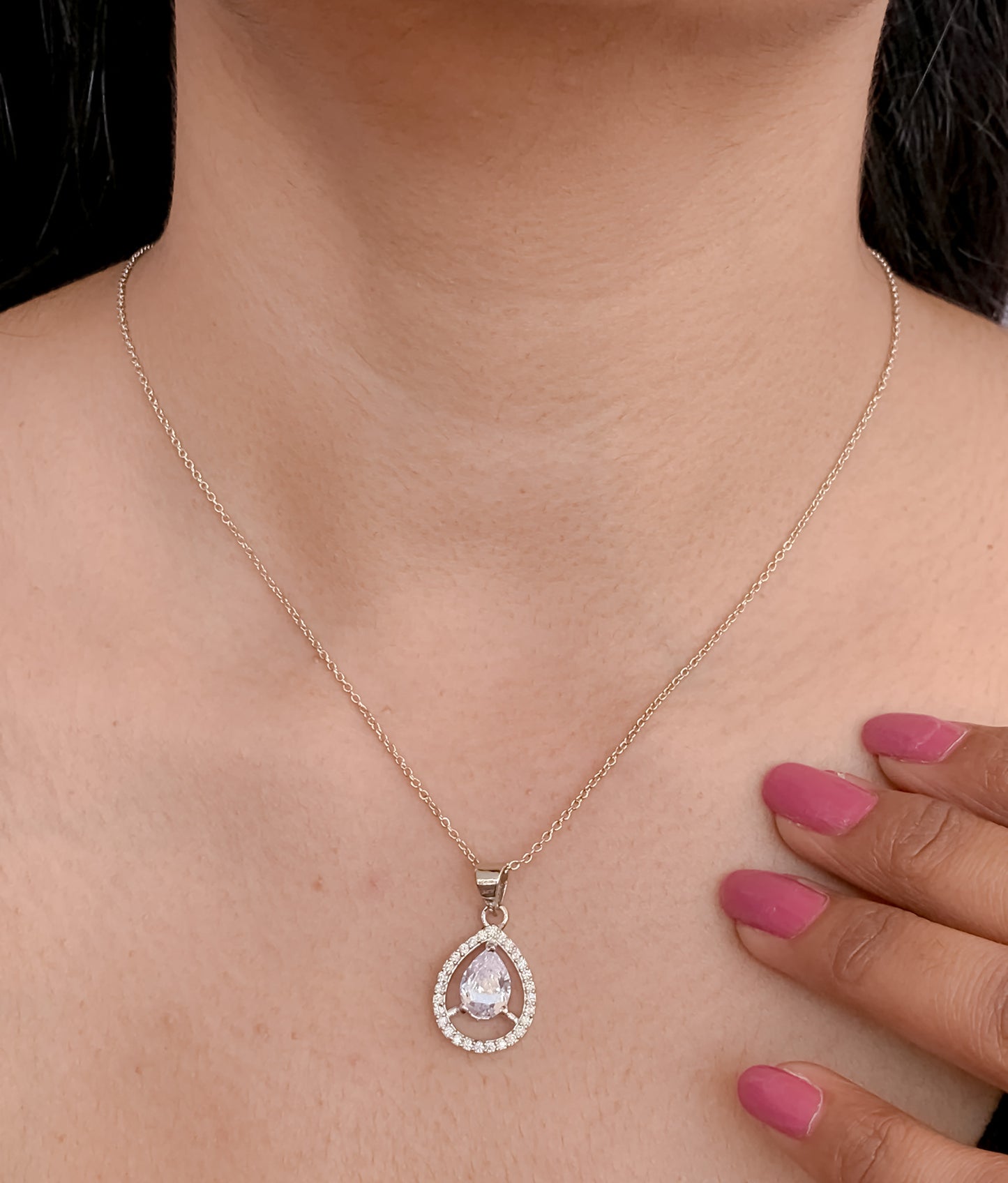 American Diamond Rose Gold And Silver Plated Necklace White Stone Nice Design - Chain Pendal - Belleza Jewels