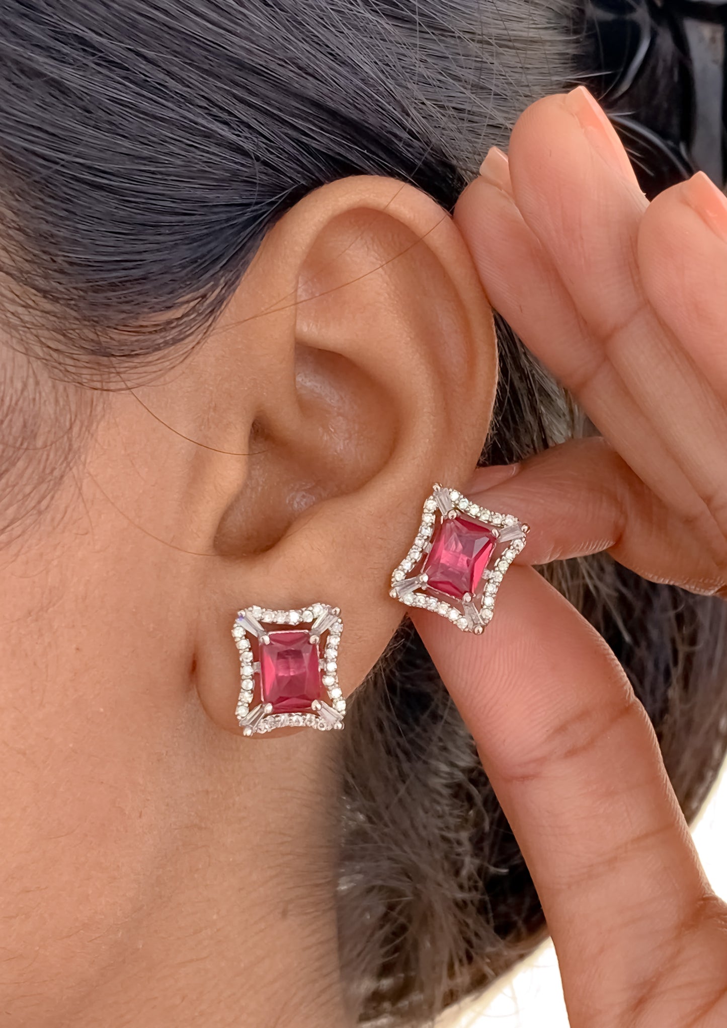 BUY 1 GET 1 FREE -American Diamond Silver Fancy Earrings - Earrings - Belleza Jewels