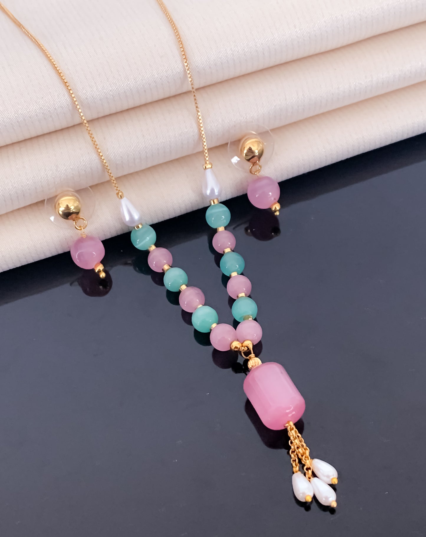 Fancy High Gold Multi colour Monalisa Hanging Mala Set - Western Mala Set - Belleza Jewels