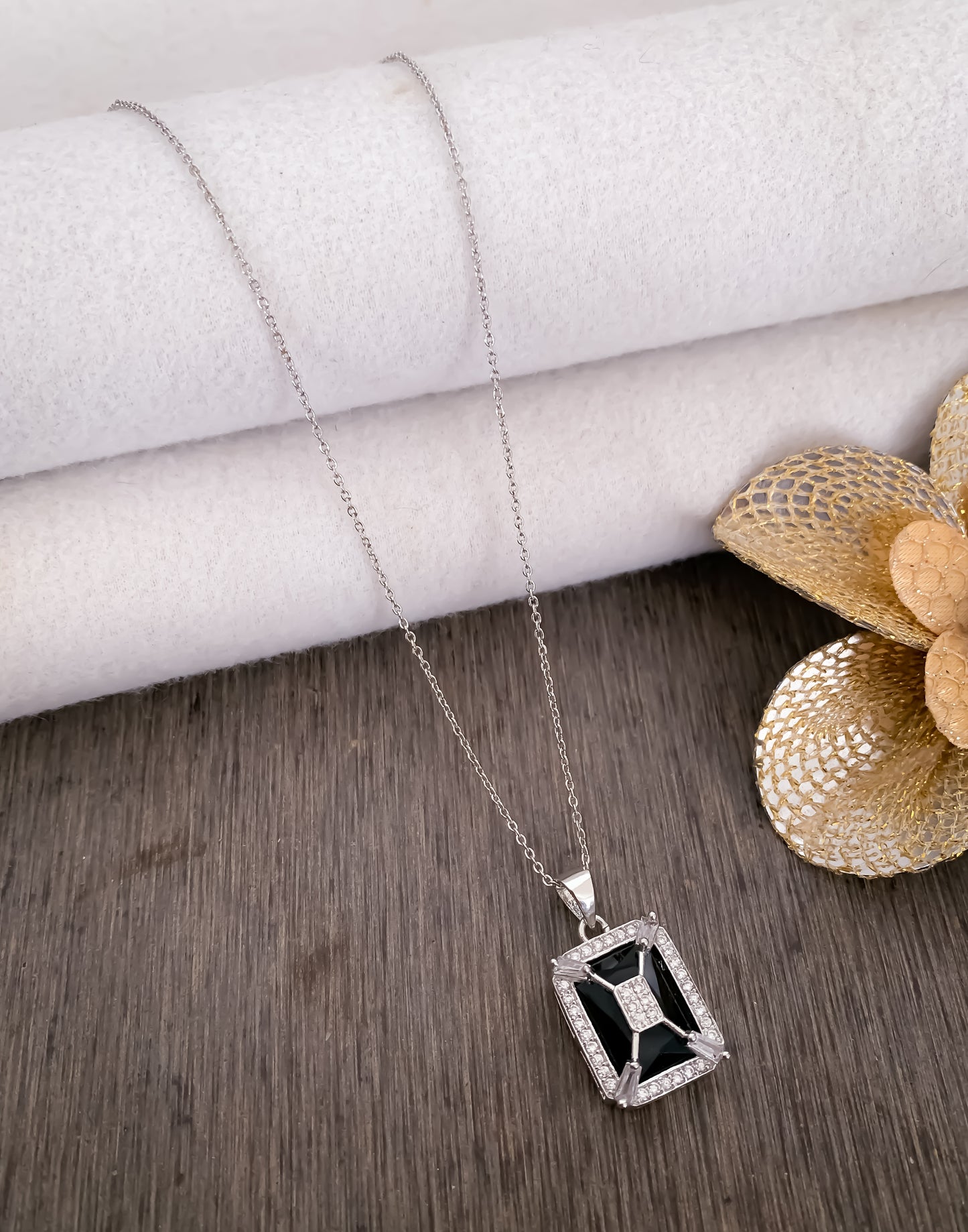 American Diamond Square Multiple Colour silver Fancy Chain Pendant Necklace - Chain Pendal - Belleza Jewels