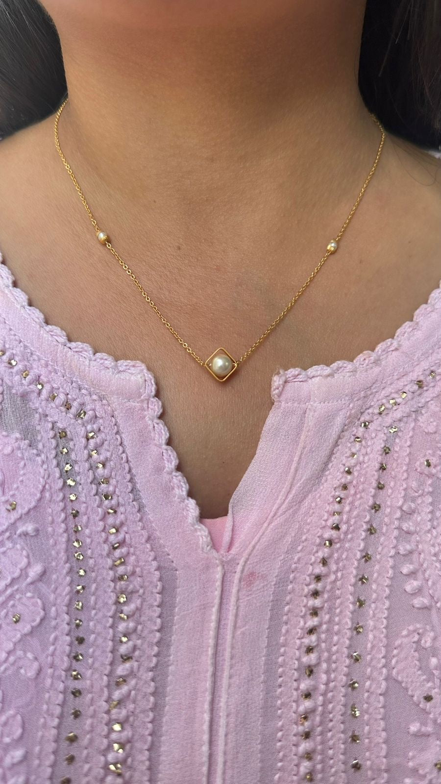 Fancy High Gold Delicate Pearl Necklace Chain Pendant - Chain Pendal - Belleza Jewels