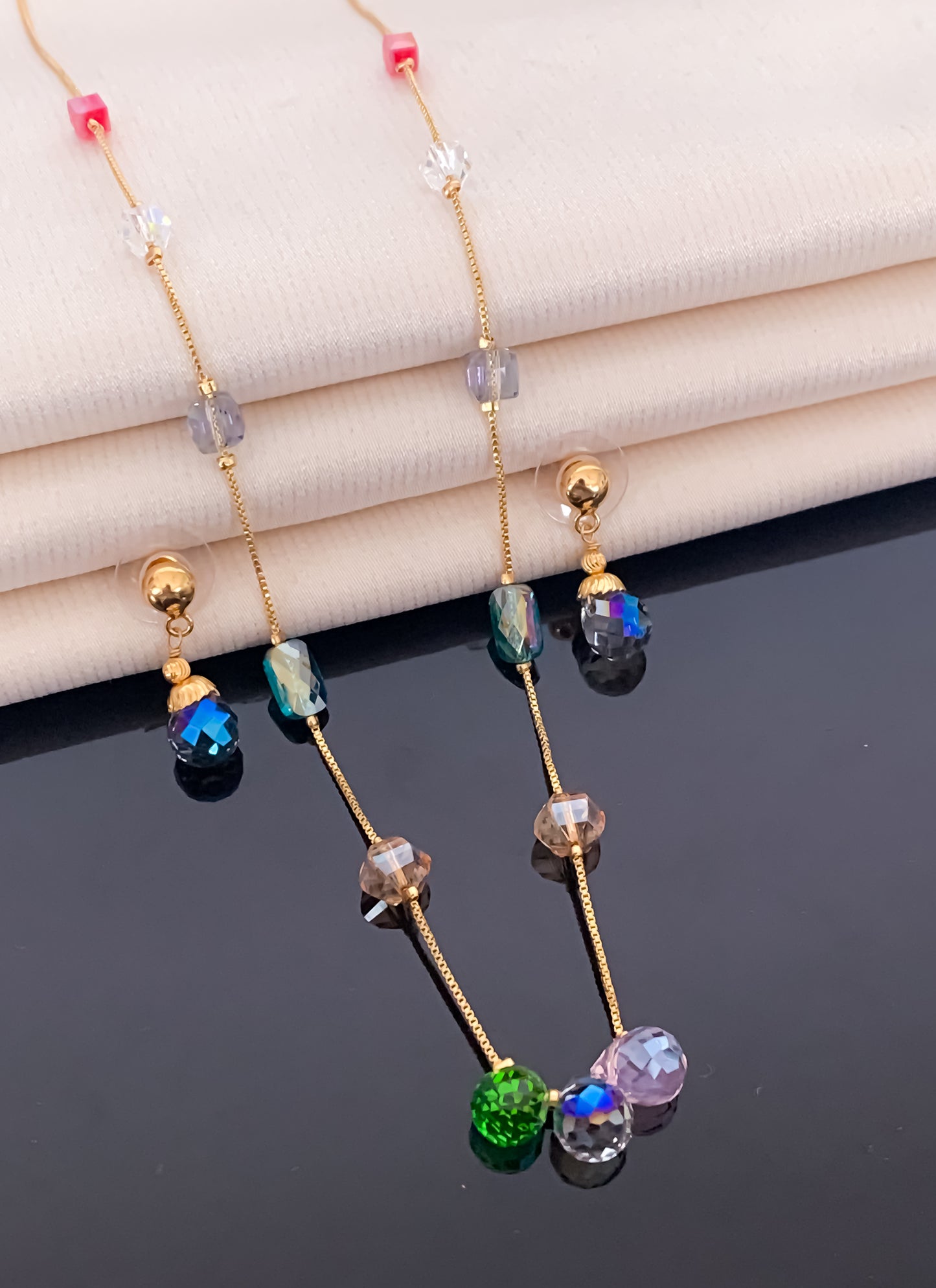 Crystal Multi Colour Fancy High Gold Western Mala Set - Western Mala Set - Belleza Jewels