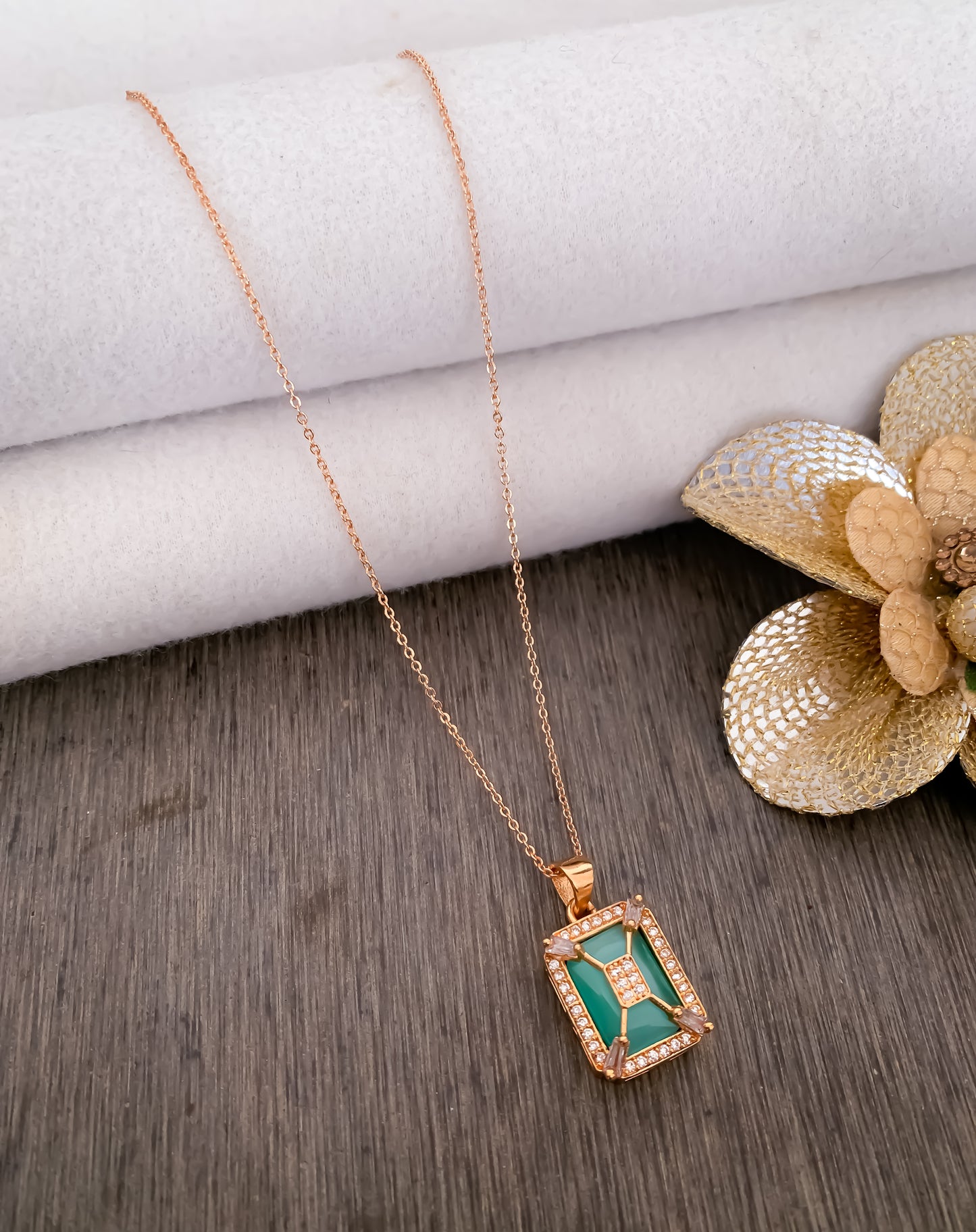 American Diamond square Rose Gold chain Pendant Necklace - Chain Pendal - Belleza Jewels