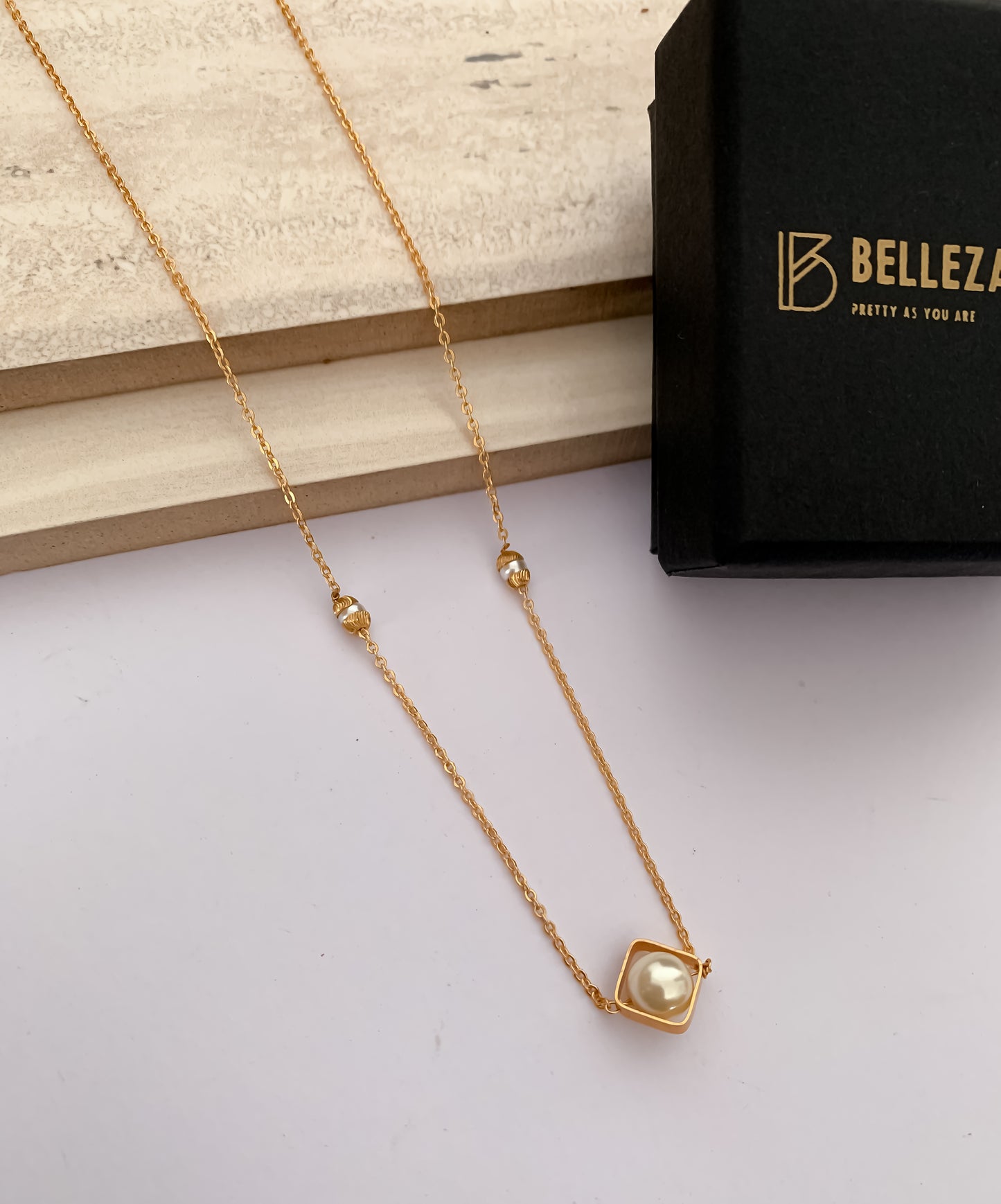 Fancy High Gold Delicate Pearl Necklace Chain Pendant - Chain Pendal - Belleza Jewels