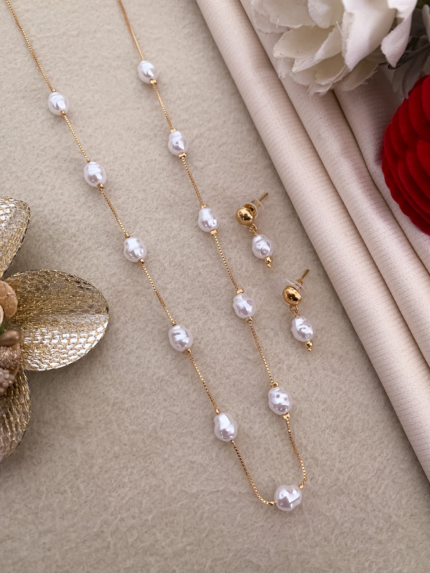 Fancy High Gold Western Pearl Mala Set - Western Mala Set - Belleza Jewels