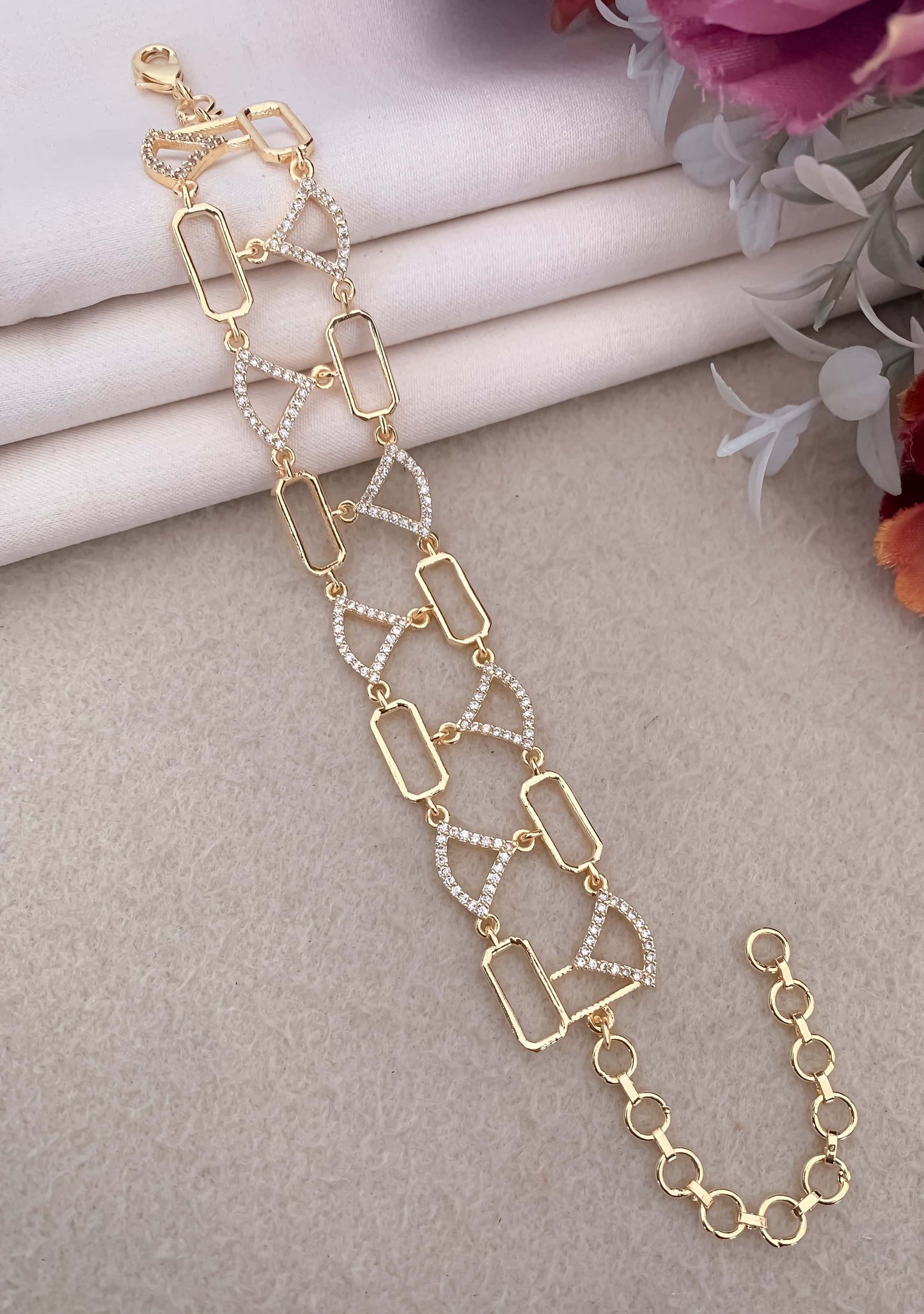 American Diamond Rose Gold Silver And Gold Plated Fancy Bracelet - Bracelet - Belleza Jewels