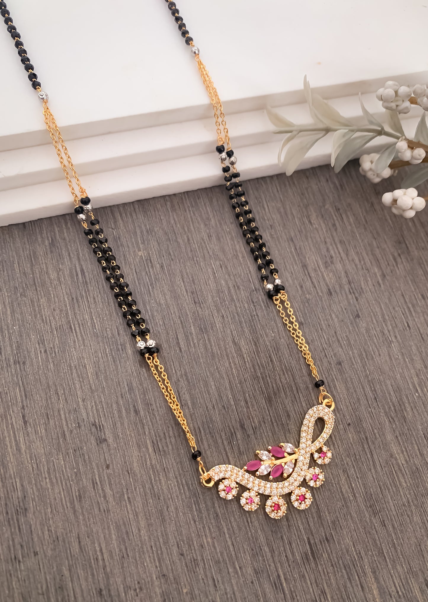 BUY 1 GET 1 FREE - American Diamond Golden Fancy delicate Mangalsutra - Mangalsutra - Belleza Jewels