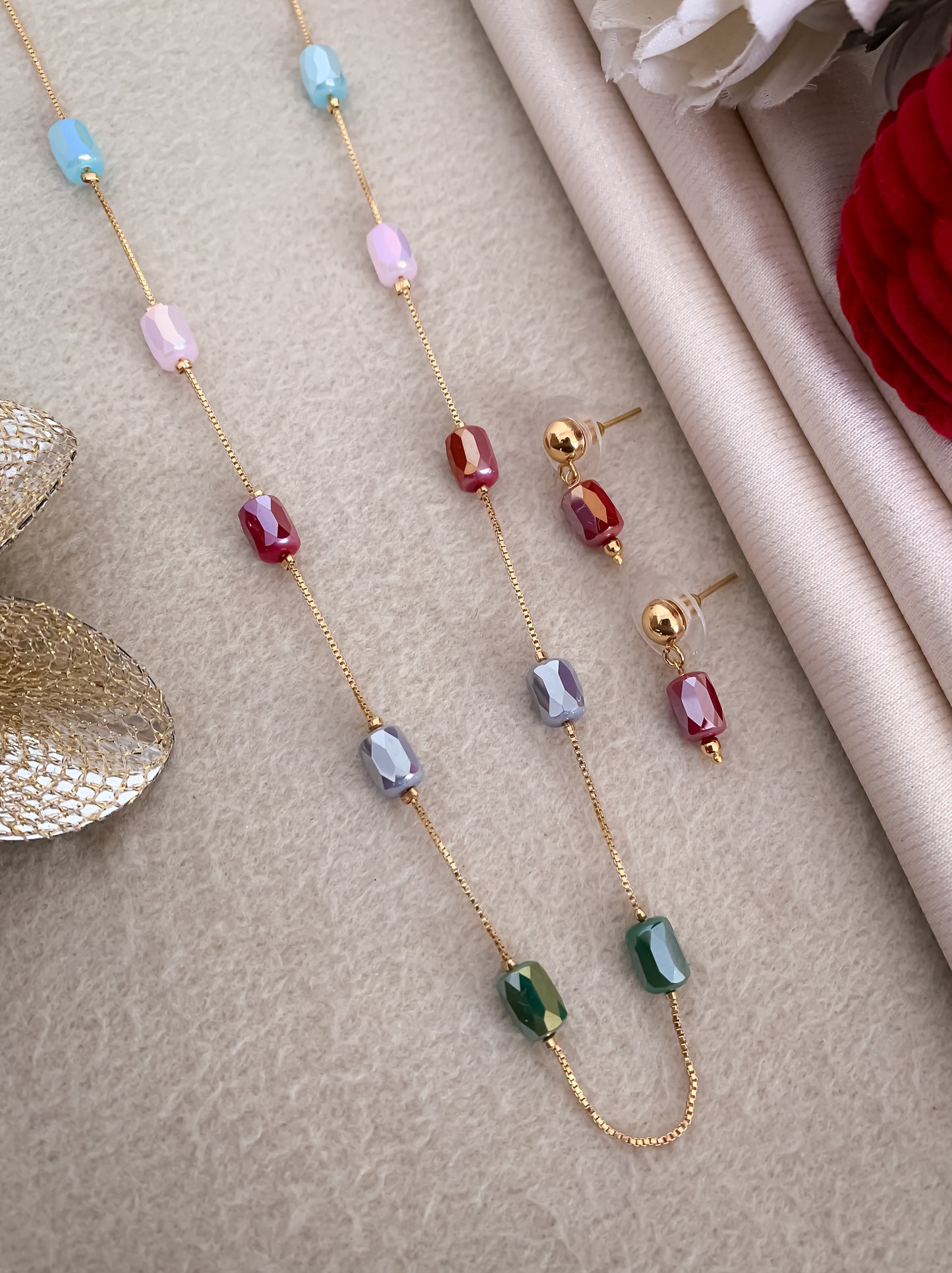 Multi Colour Fancy High Gold Western Mala Set - Western Mala Set - Belleza Jewels