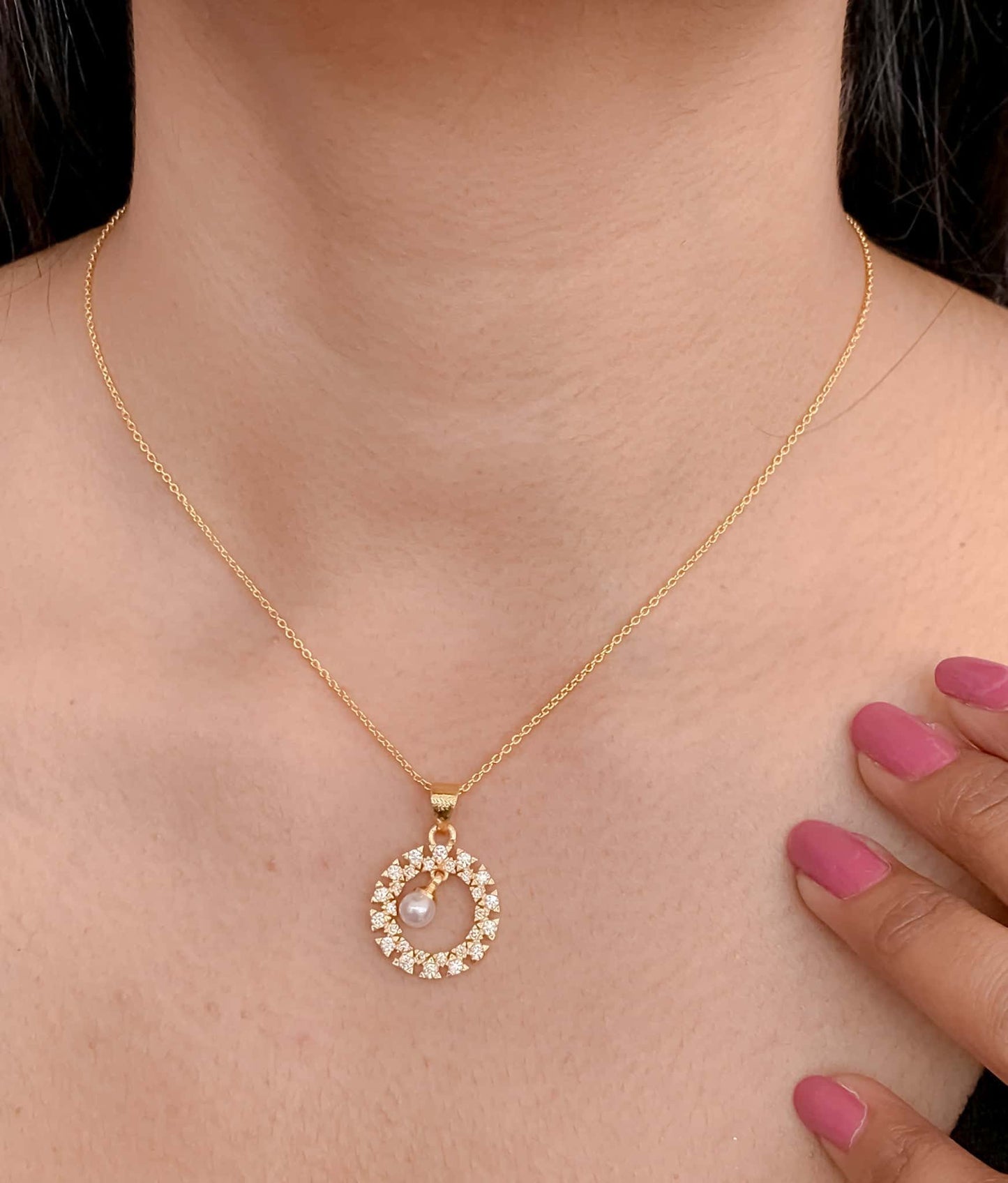 American Diamond Silver Rose Gold and Gold Plated Nice Delicate Pendant With Chain - Chain Pendal - Belleza Jewels