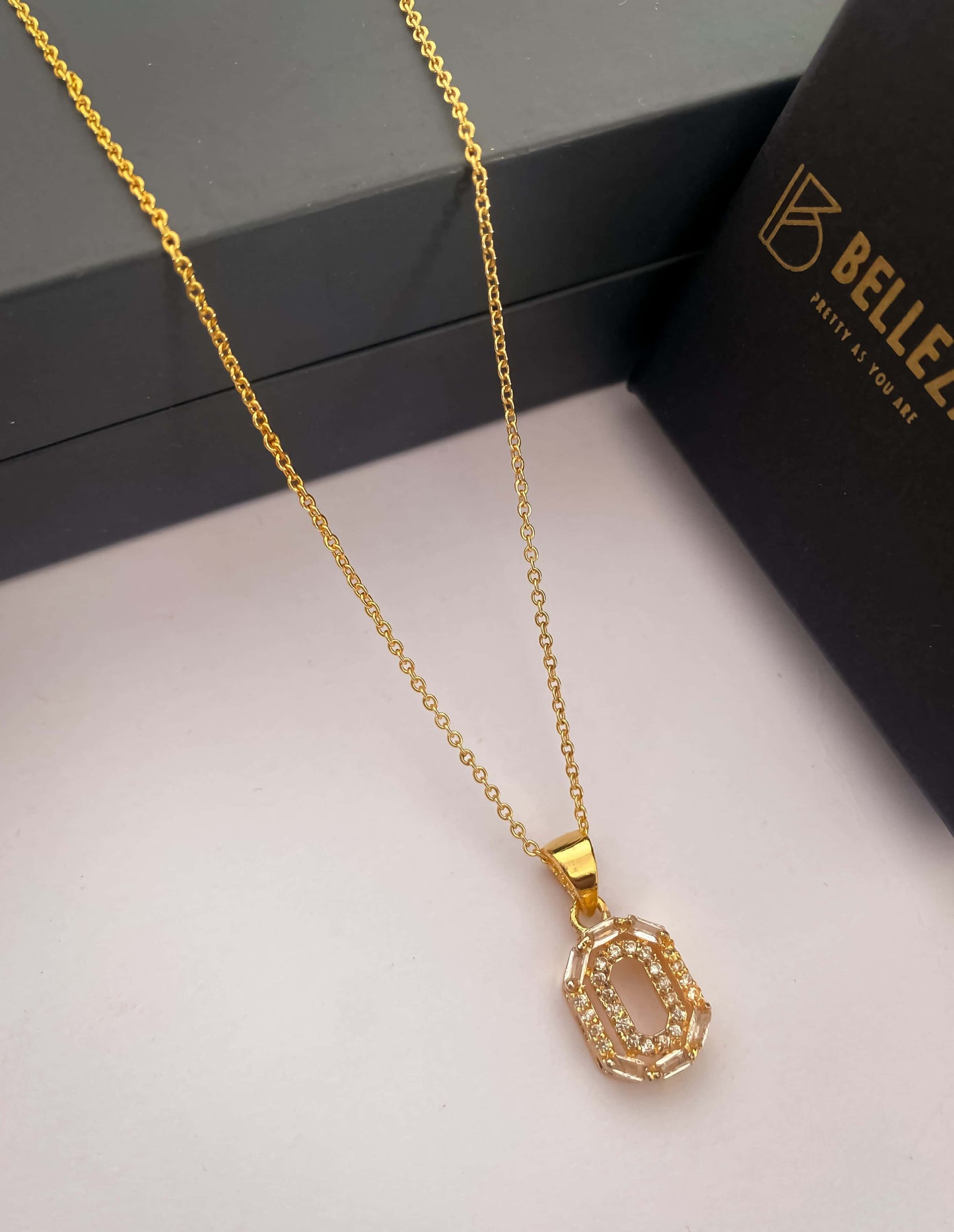 American Diamond Gold Plated Fancy Delicate Chain Pendent Necklace - Chain Pendal - Belleza Jewels