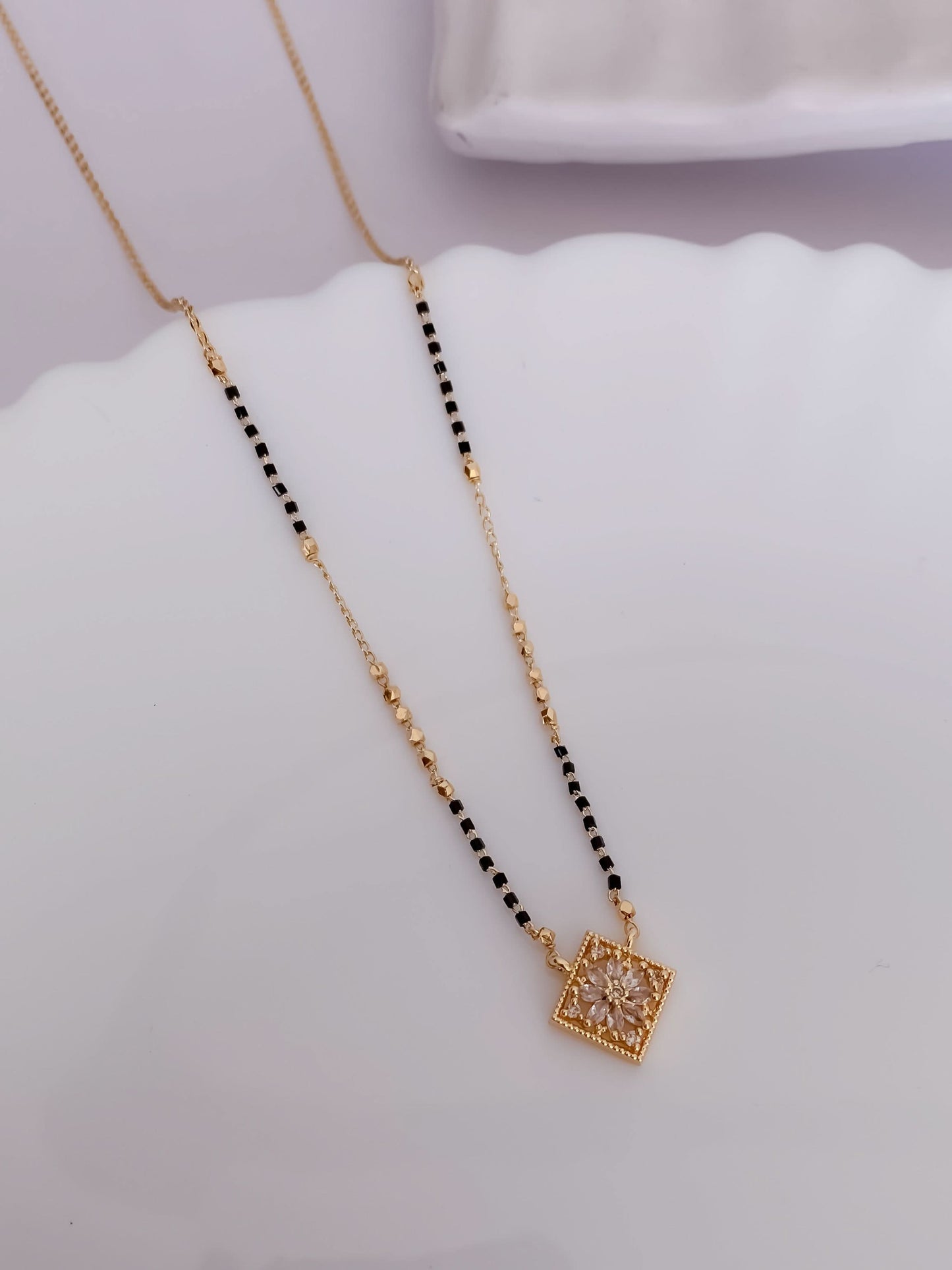 Buy 1 Get 1 Free - American Diamond Gold Plated Square Shape Mangalsutra