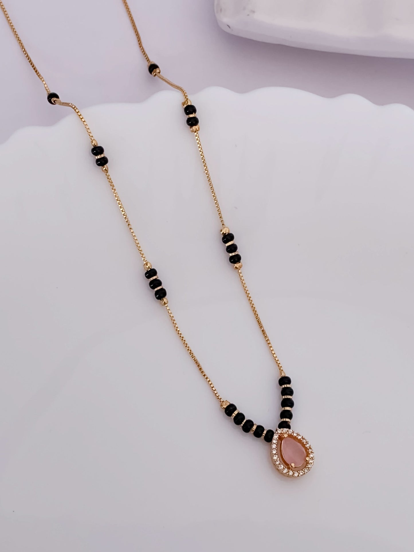 Buy 1 Get 1 Free - American Diamond Pink Stone Fancy Delicate Mangalsutra