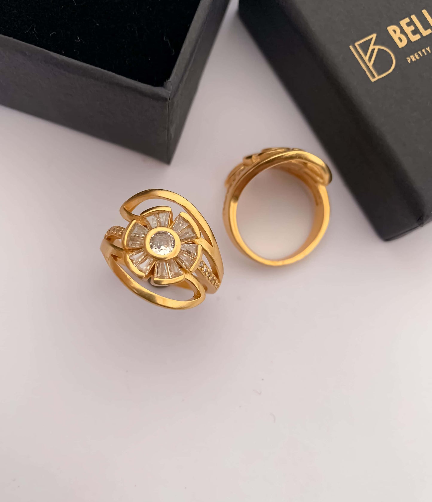 American Diamond high gold flower shap fancy ring . - finger ring - Belleza Jewels