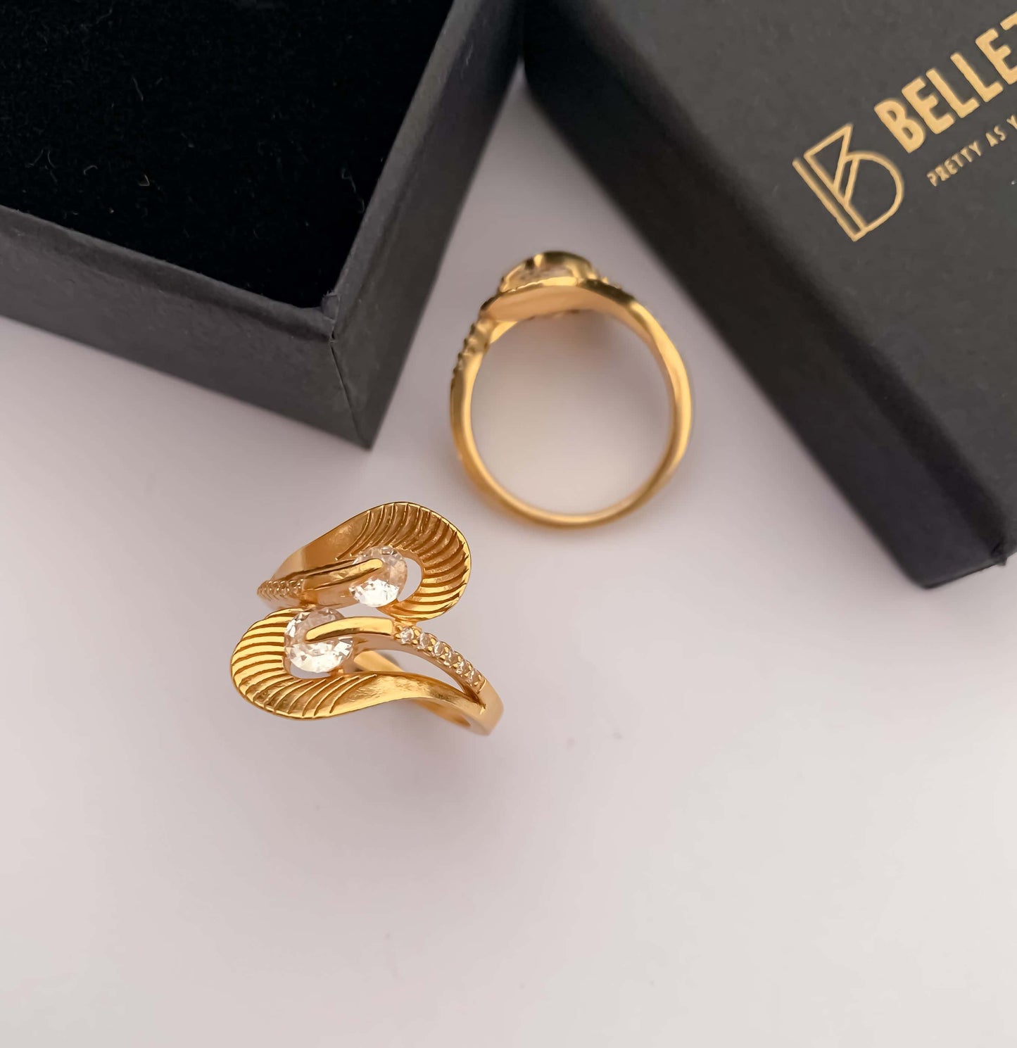 American Diamond High gold fancy delicate ring - finger ring - Belleza Jewels