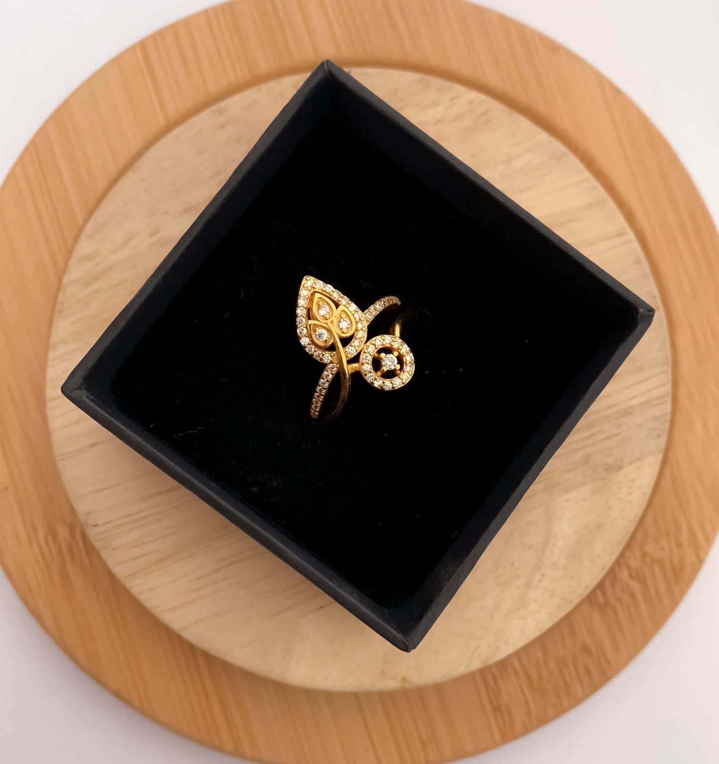 American Diamond high gold leaves &round shape fancy ring . - finger ring - Belleza Jewels