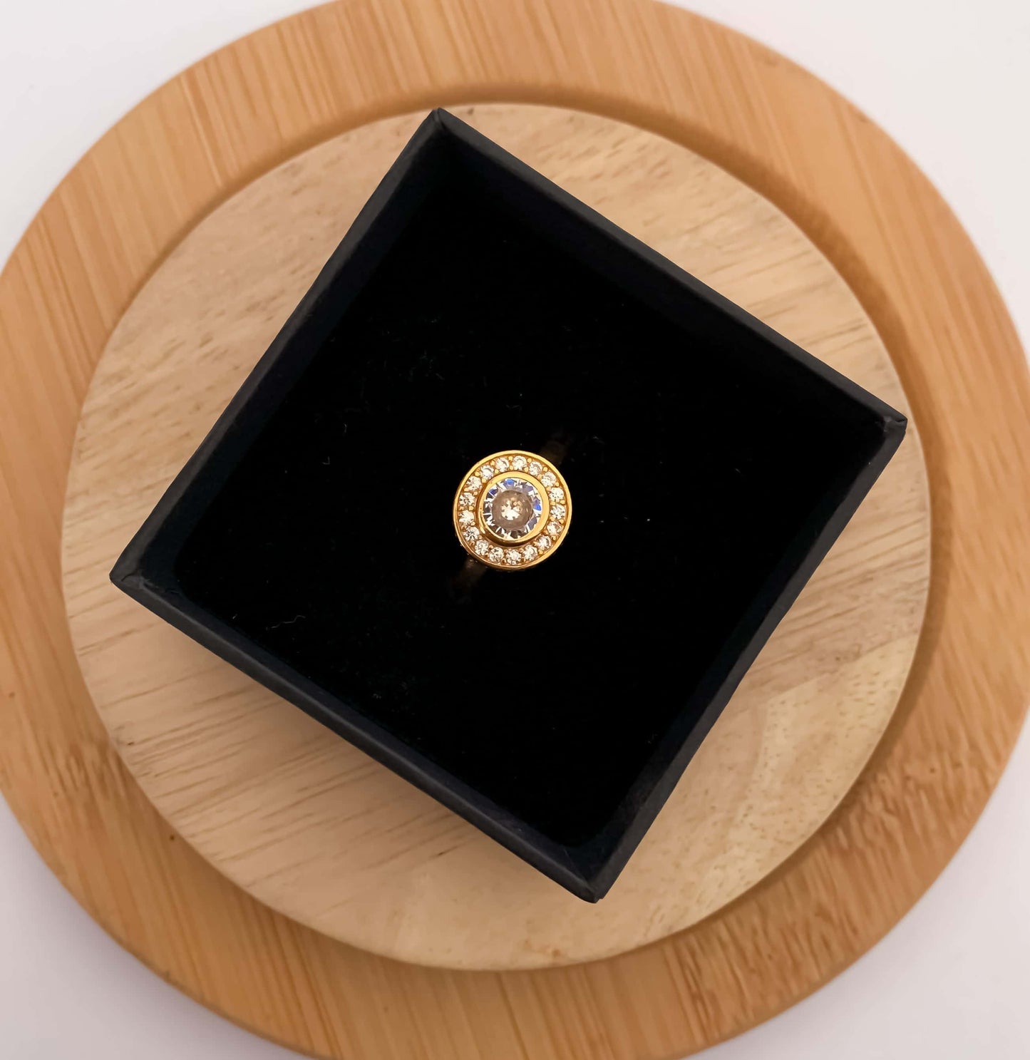 American Diamond round shape fancy high gold ring. - finger ring - Belleza Jewels