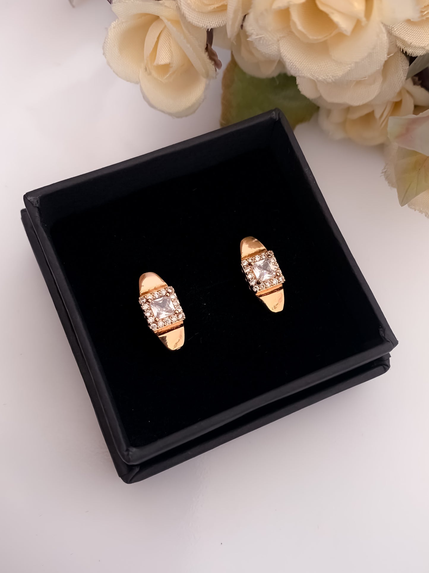BUY 1 GET 1 FREE -American Diamond Rose Gold Plated Fancy Delicate Earring Bali - BALI - Belleza Jewels