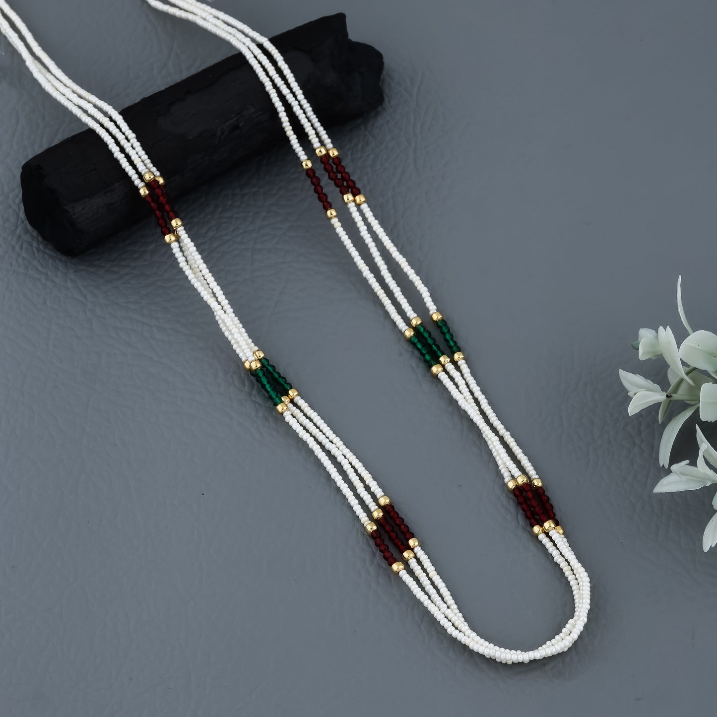 Crystal Multi Colour Fancy 3 Line Western Mala Length 18 Inch - Western Mala Set - Belleza Jewels