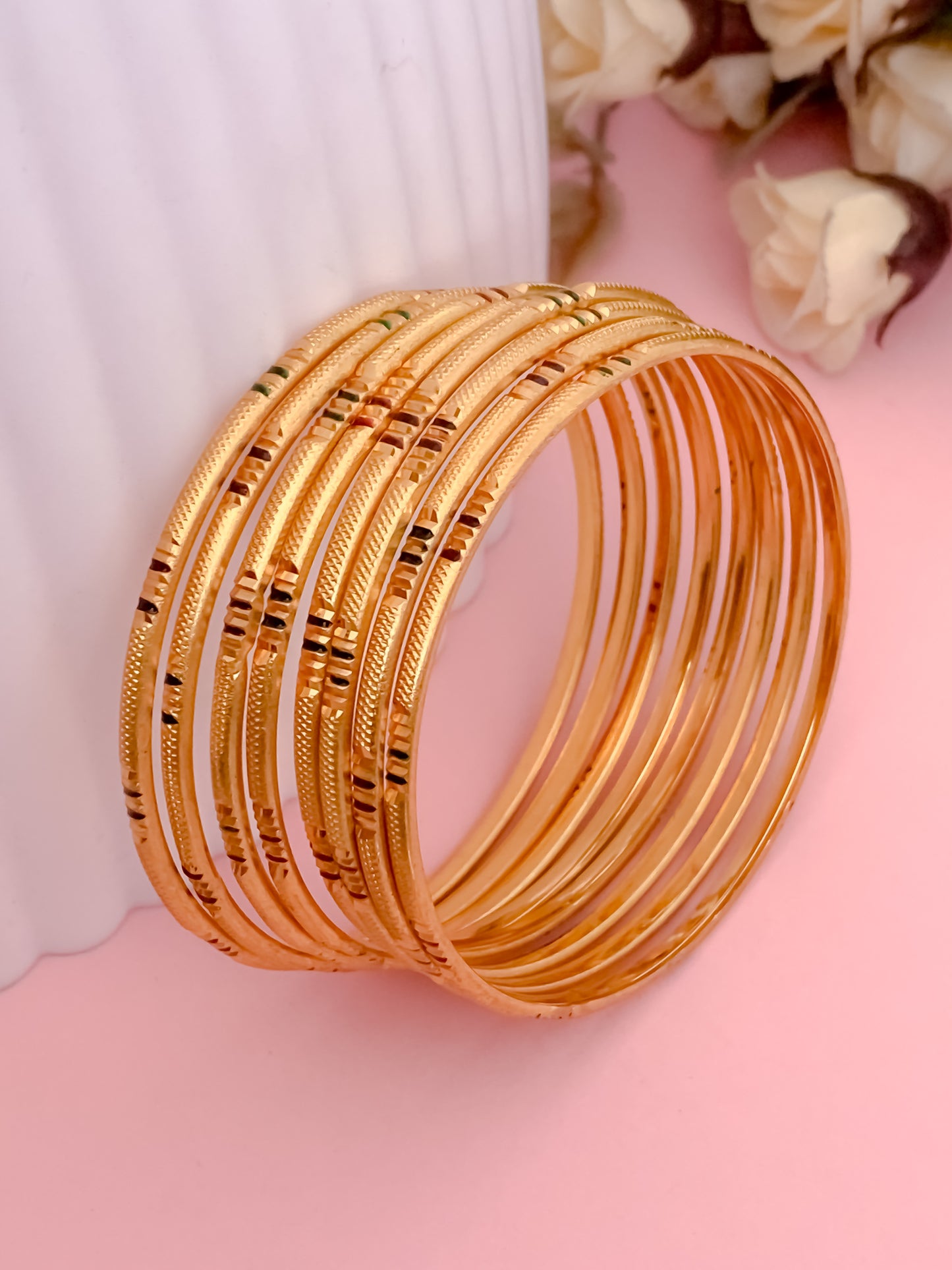 Buy 1 Get 1 Free - Fancy High Gold Plated Delicate Bangles (Set of 8) - Bangles - Belleza Jewels