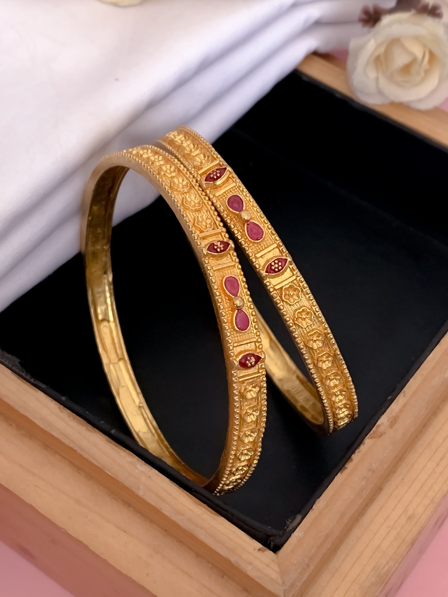 Buy 1 Get 1 Free- Fancy Delicate High Gold Bangles (Set of 2) - Bangles - Belleza Jewels