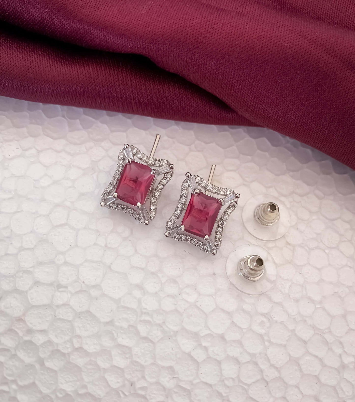 BUY 1 GET 1 FREE -American Diamond Silver Fancy Earrings - Earrings - Belleza Jewels