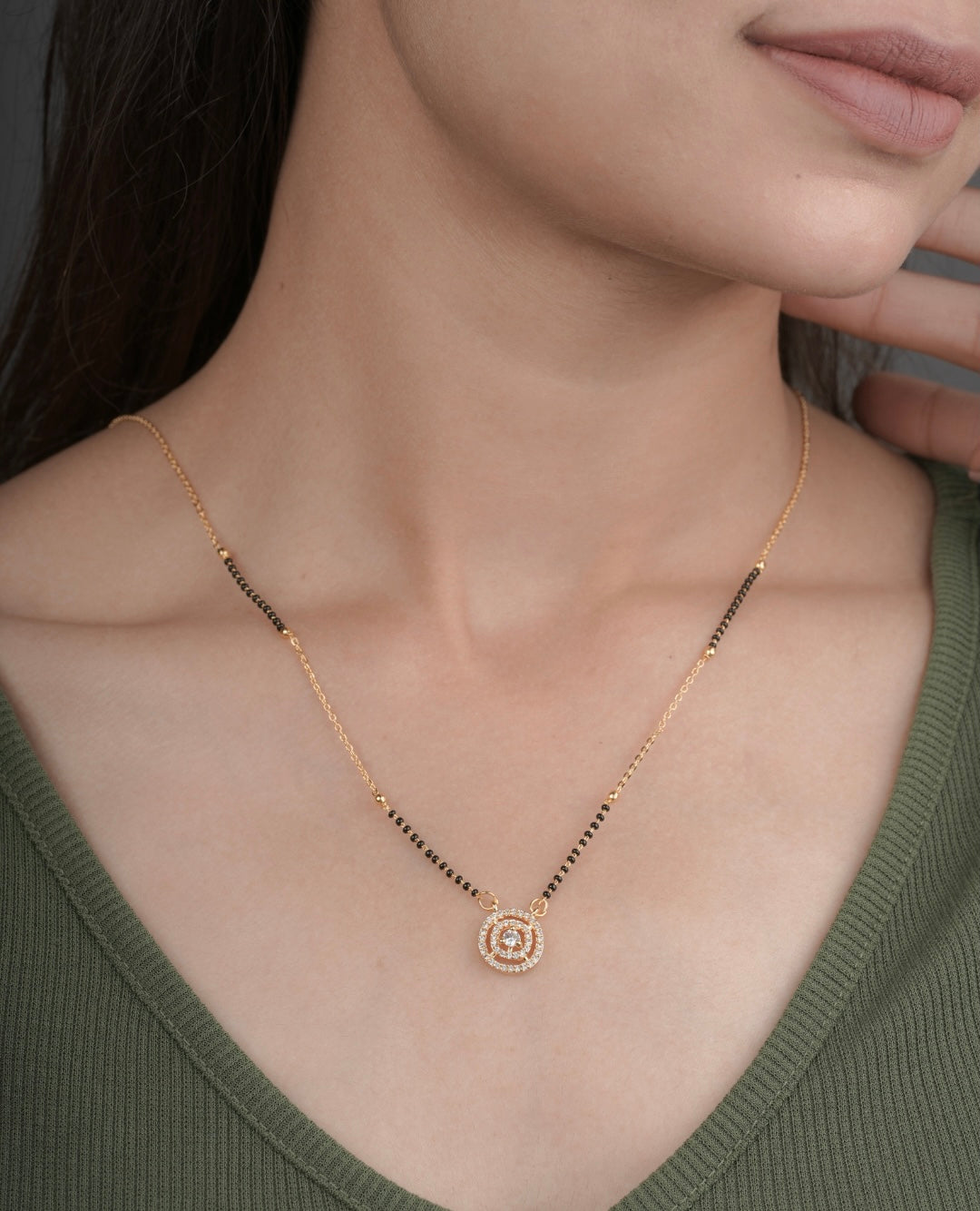 BUY 1 GET 1 FREE - Fancy American Diamond Round Shape Gold Mangalsutra - Mangalsutra - Belleza Jewels