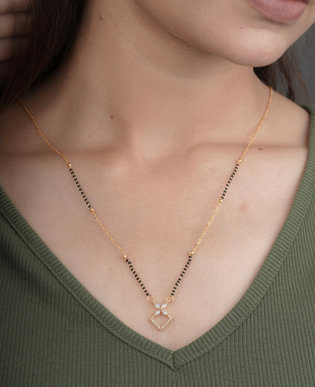 BUY 1 GET 1 FREE - American Diamond Fancy Gold Plated Delicate Mangalsutra - Mangalsutra - Belleza Jewels