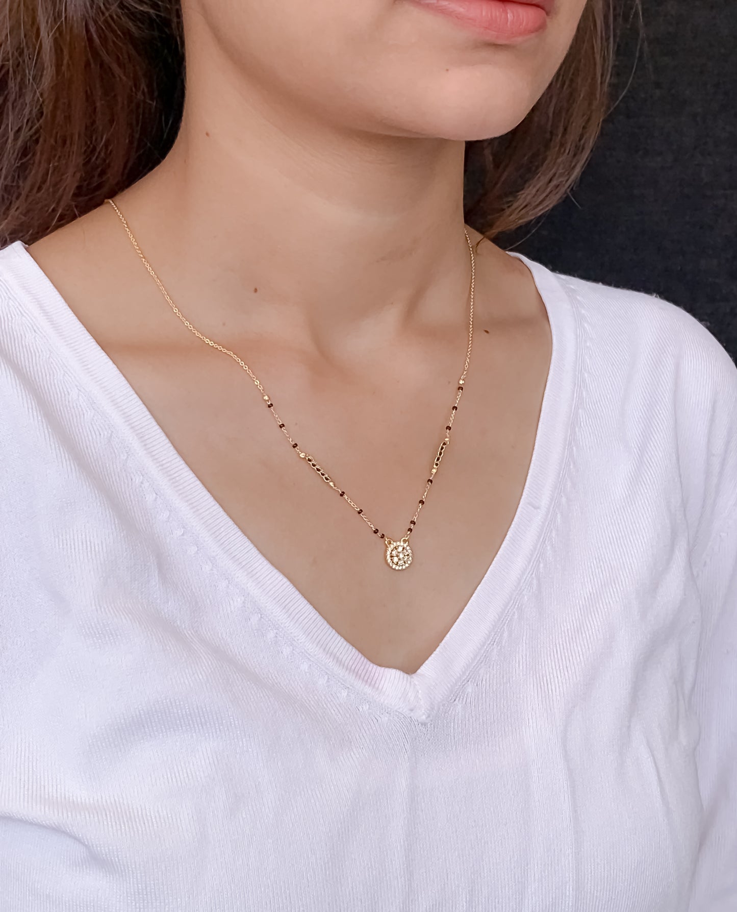 Buy 1 Get 1 Free - American Diamond Gold Plated Fancy Round Shape Mangalsutra