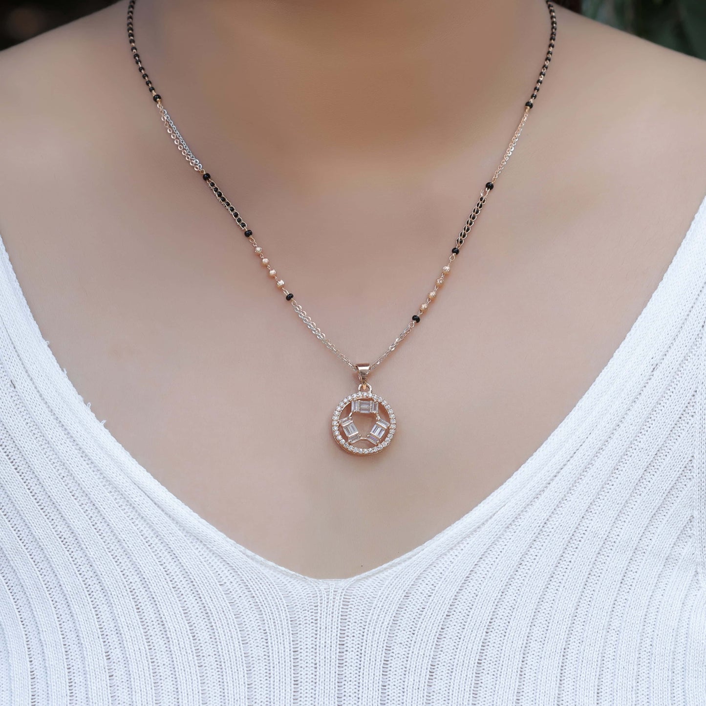 BUY 1 GET 1 FREE - American Diamond Rose Gold Plated Delicate Fancy Mangalsutra - Mangalsutra - Belleza Jewels