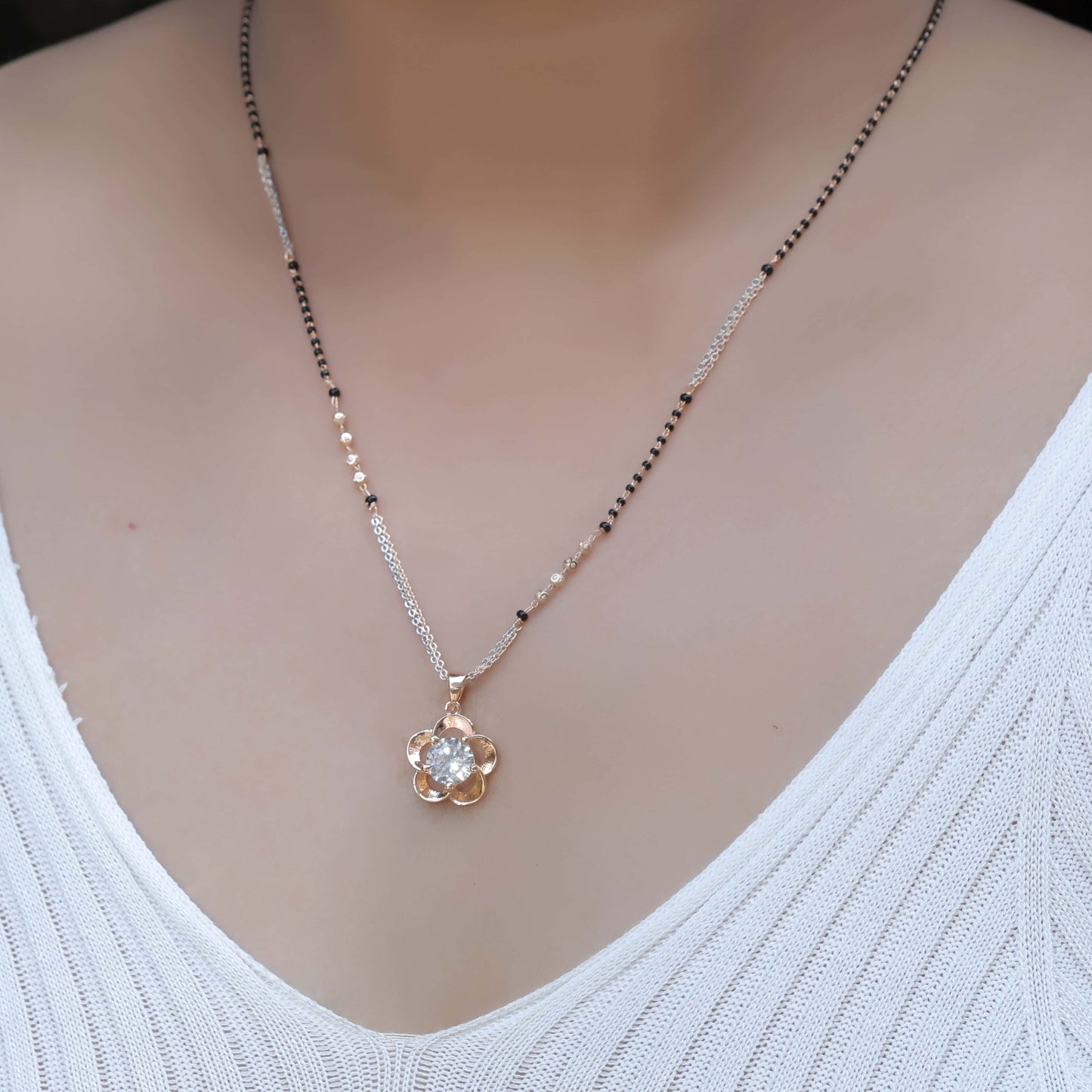 BUY 1 GET 1 FREE - American Diamond Rose Gold Plated Delicate Fancy Mangalsutra - Mangalsutra - Belleza Jewels