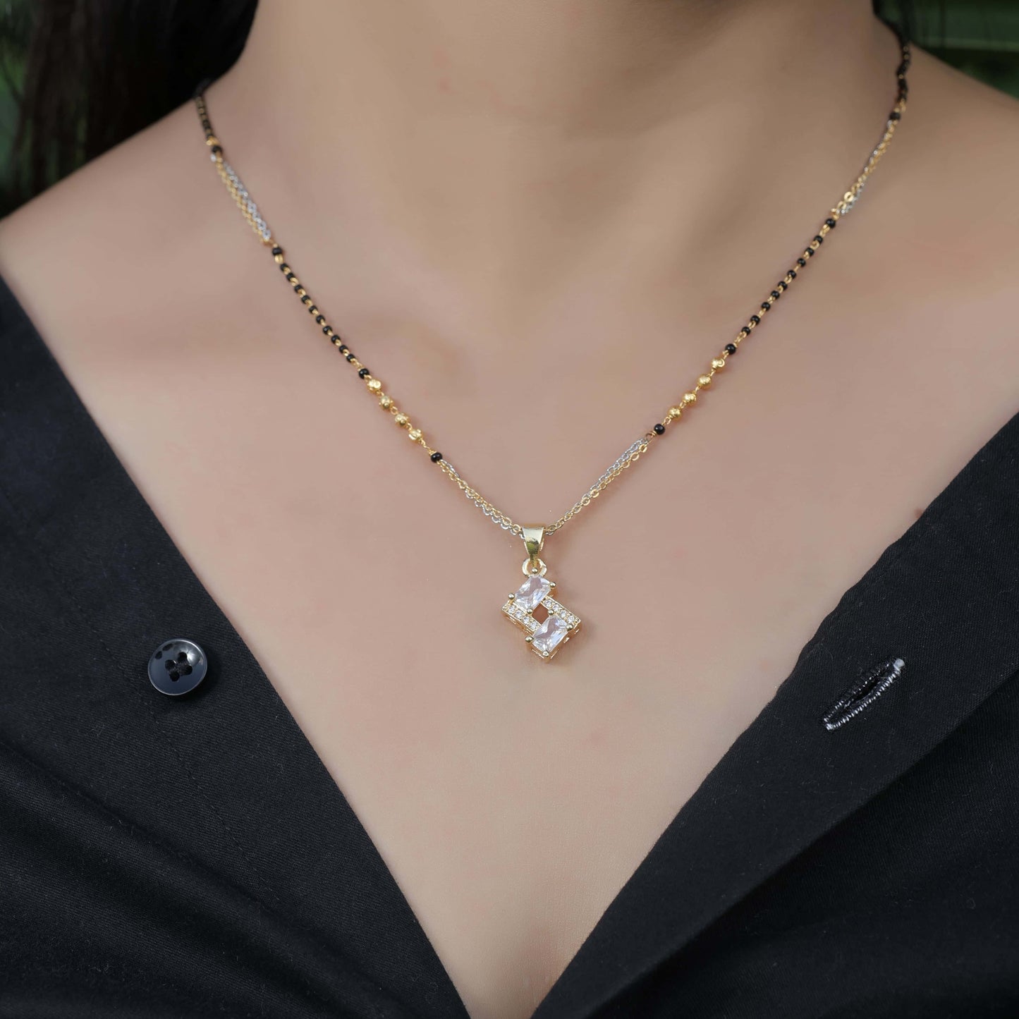 BUY 1 GET 1 FREE - American Diamond Gold Plated Fancy Mangalsutra - Mangalsutra - Belleza Jewels