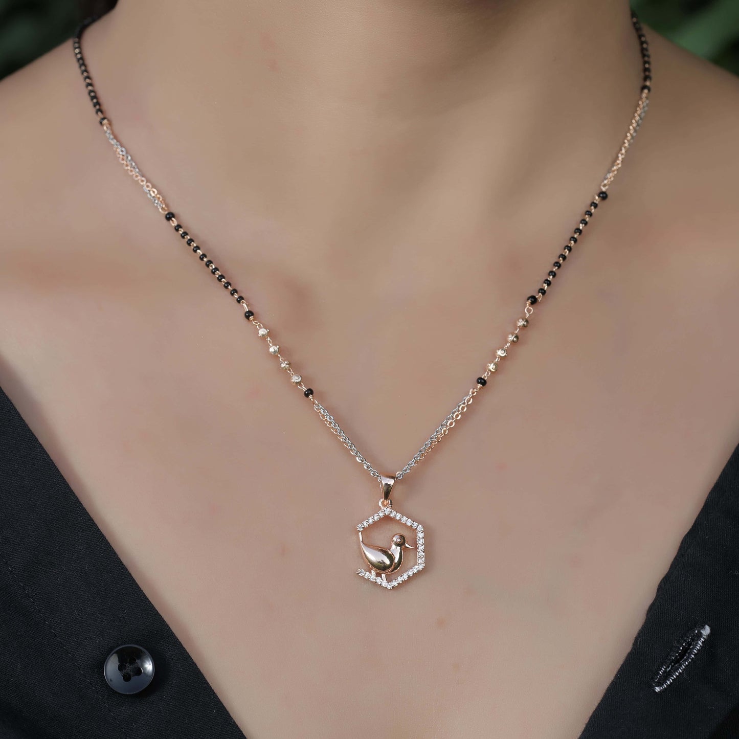 BUY 1 GET 1 FREE - American Diamond Rose Gold Plated Delicate Fancy Mangalsutra - Mangalsutra - Belleza Jewels