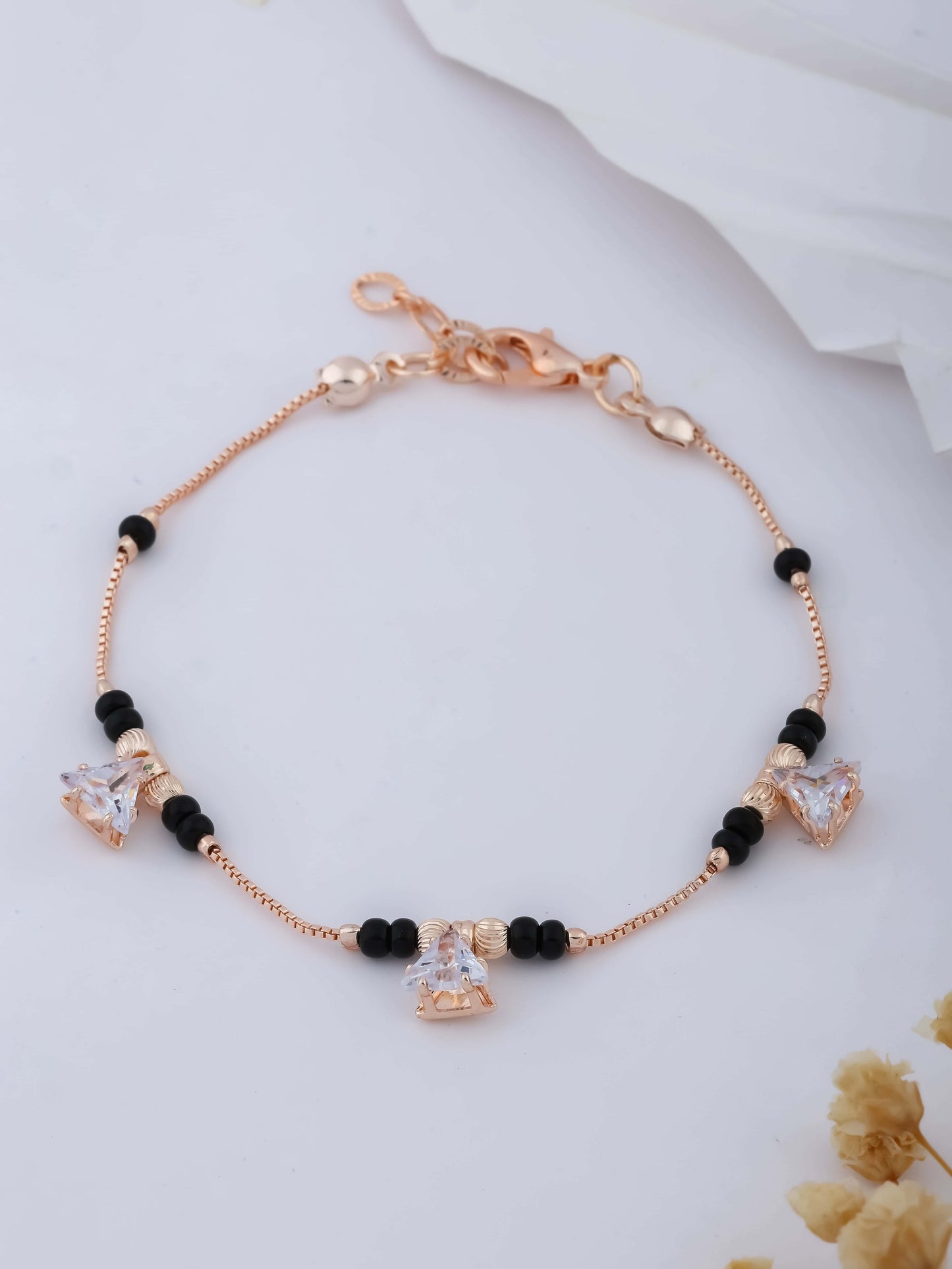 Rose Gold Delicate Triangle Shape Hand Fancy Mangalsutra - Hand Mangalsutra - Belleza Jewels