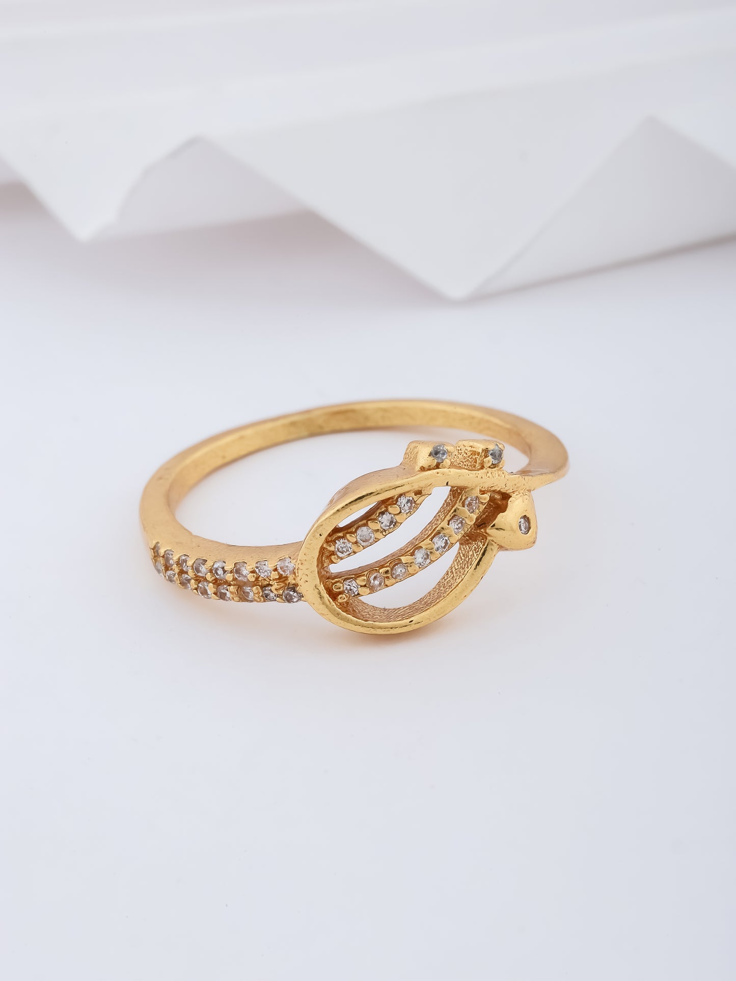 American Diamond Gold Plated Delicate Fancy Ring - finger ring - Belleza Jewels