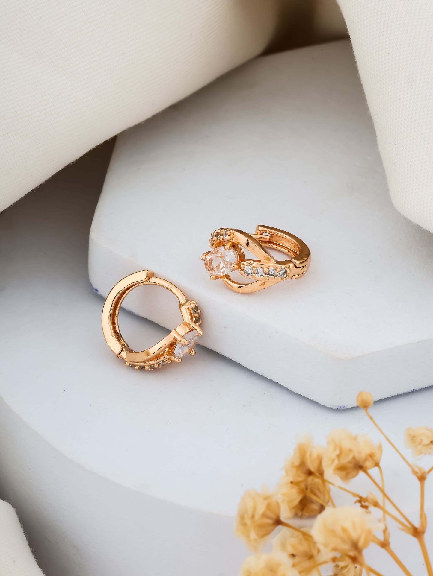 BUY 1 GET 1 FREE -American Diamond rose gold fancy delicate Bali Earrings.. - Earrings - Belleza Jewels