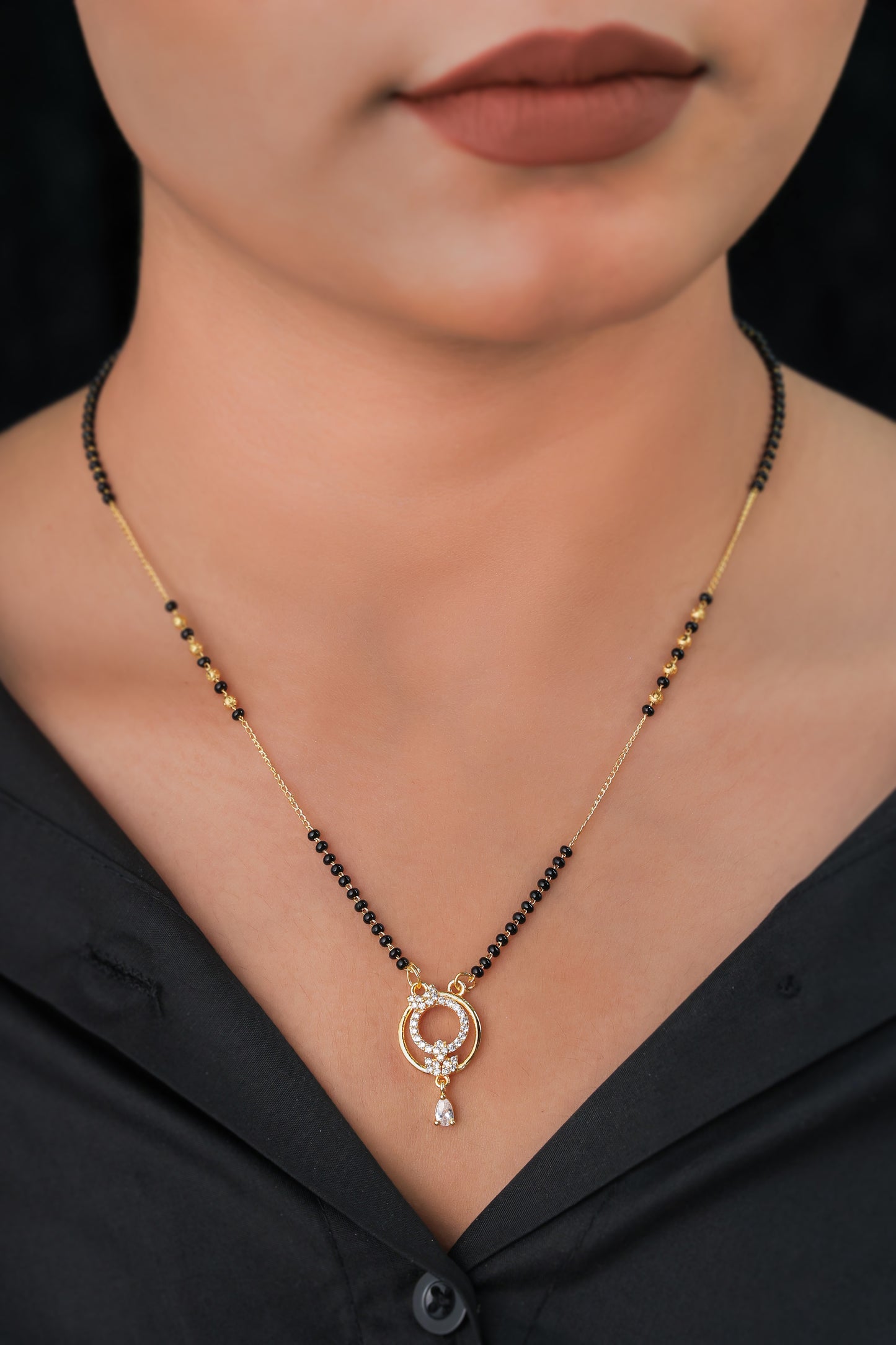 BUY 1 GET 1 FREE- American Diamond High Gold Plated Fancy Hanging Mangalsutra