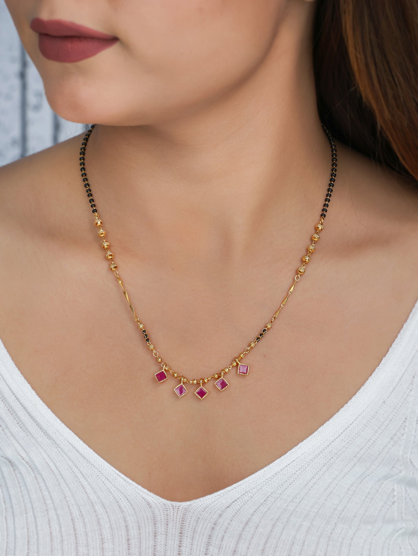 BUY 1 GET 1 FREE- American Diamond Gold Plated Hanging Fancy Mangalsutra