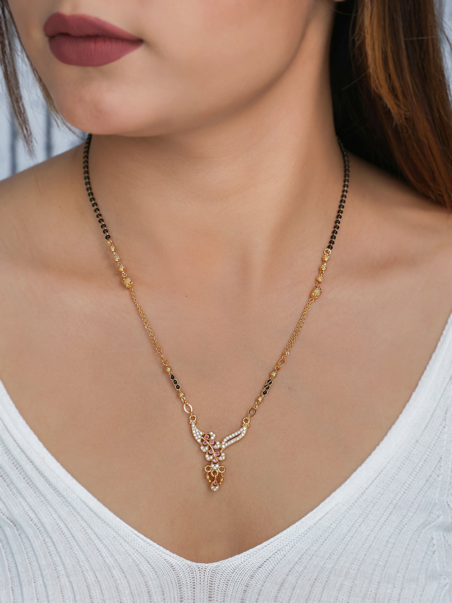 BUY 1 GET 1 FREE- American Diamond High Gold Plated Fancy Mangalsutra