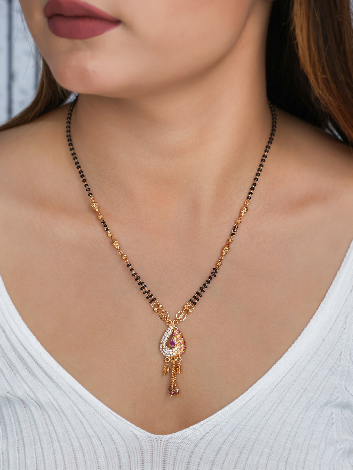 BUY 1 GET 1 FREE- American Diamond Gold Plated Fancy Delicate Mangalsutra