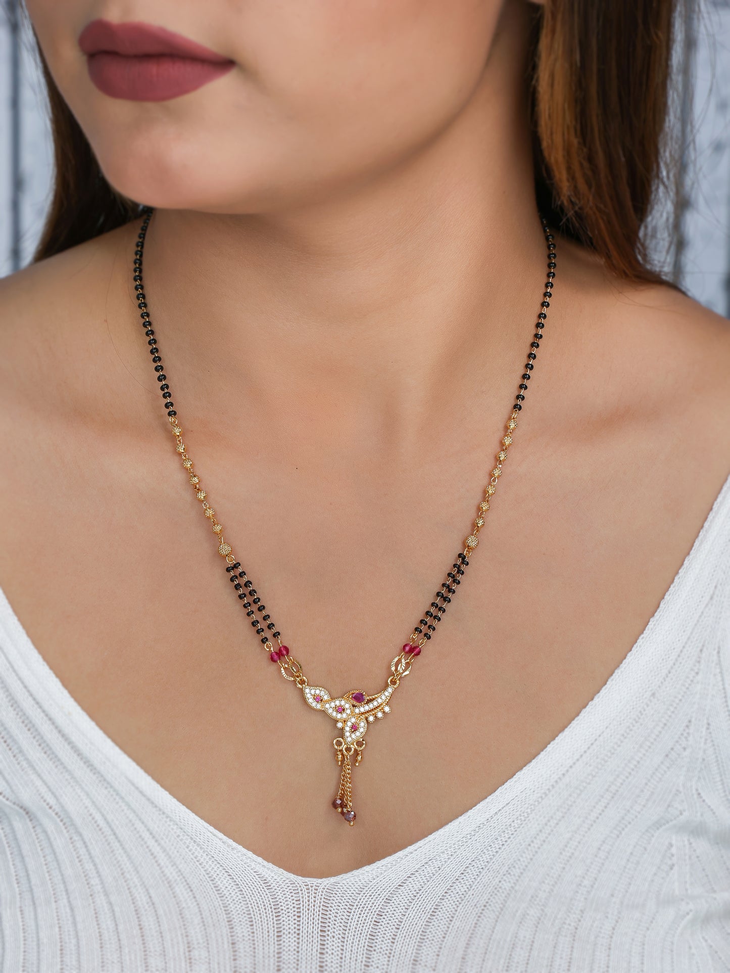 BUY 1 GET 1 FREE- American Diamond High Gold Plated Fancy Delicate Mangalsutra