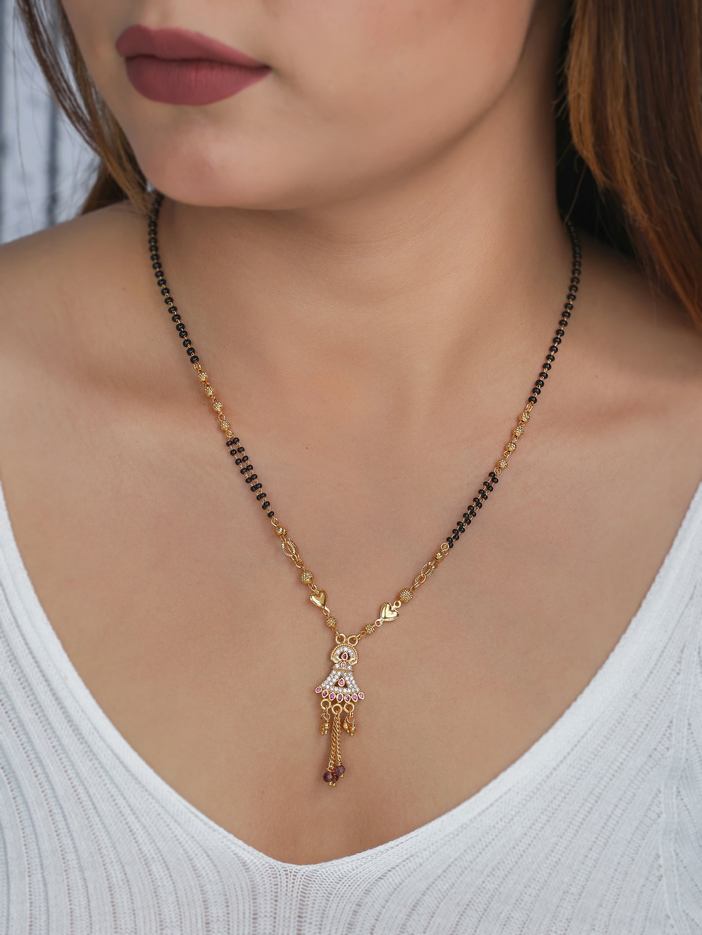BUY 1 GET 1 FREE- American Diamond High Gold Plated Fancy Hanging Mangalsutra