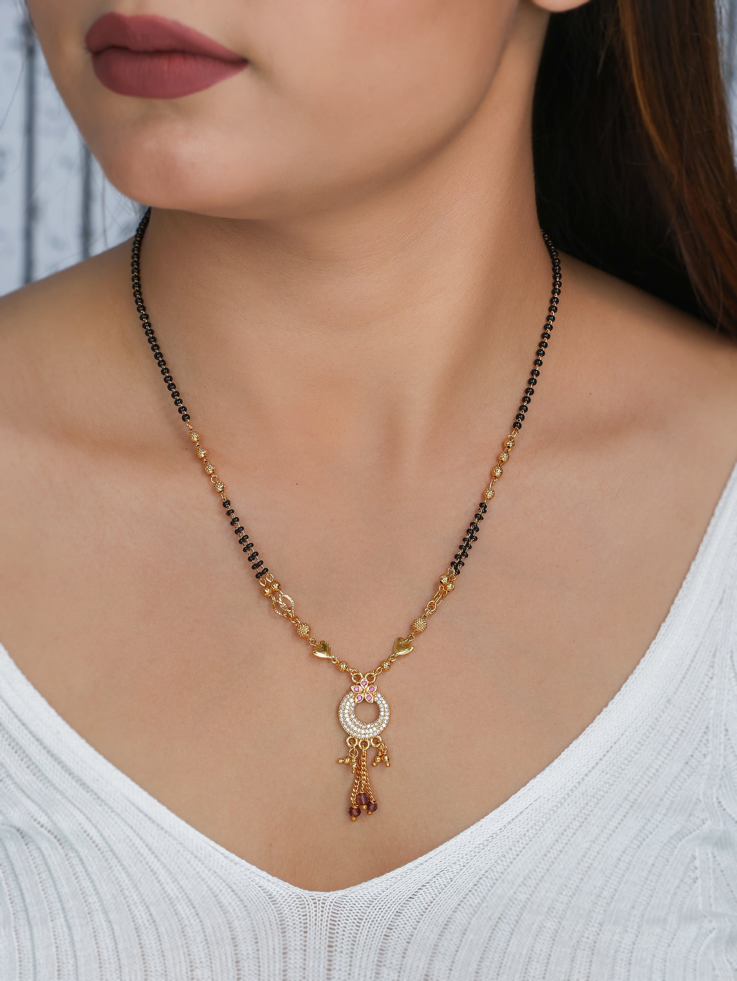 BUY 1 GET 1 FREE- American Diamond High Gold Round Fancy Delicate Mangalsutra