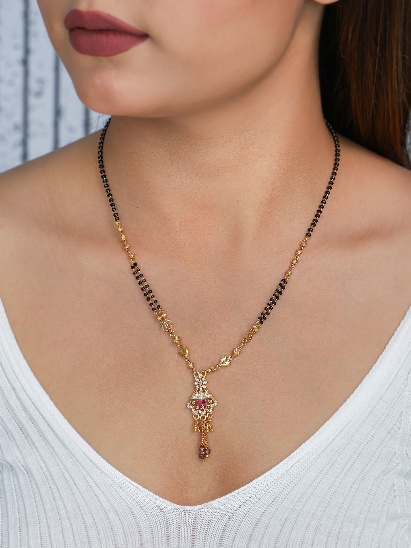 BUY 1 GET 1 FREE- American Diamond High Gold Plated Fancy Delicate Mangalsutra
