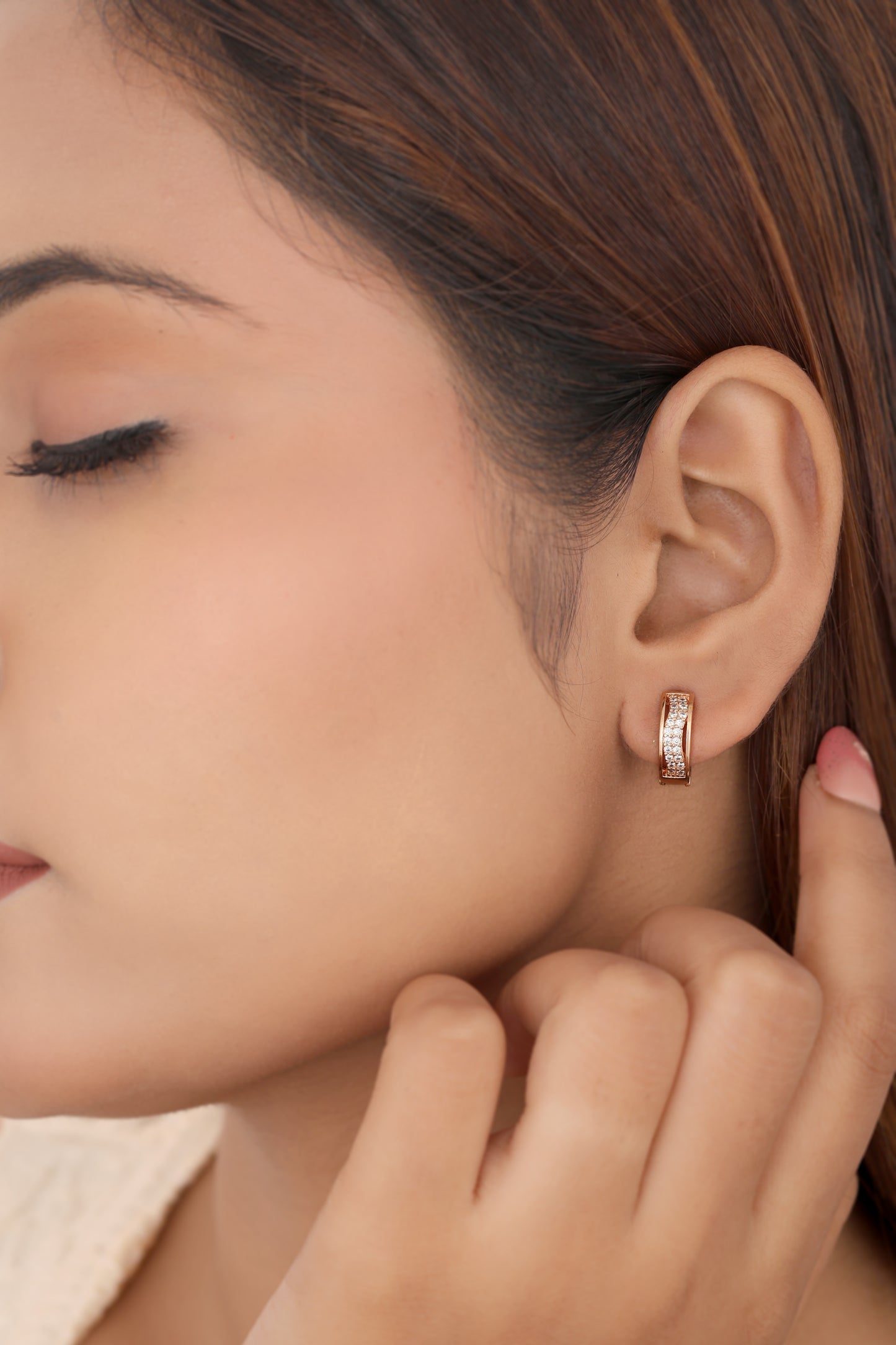BUY 1 GET 1 FREE -American Diamond Rose Gold Plated Fancy Delicate Bali Earrings