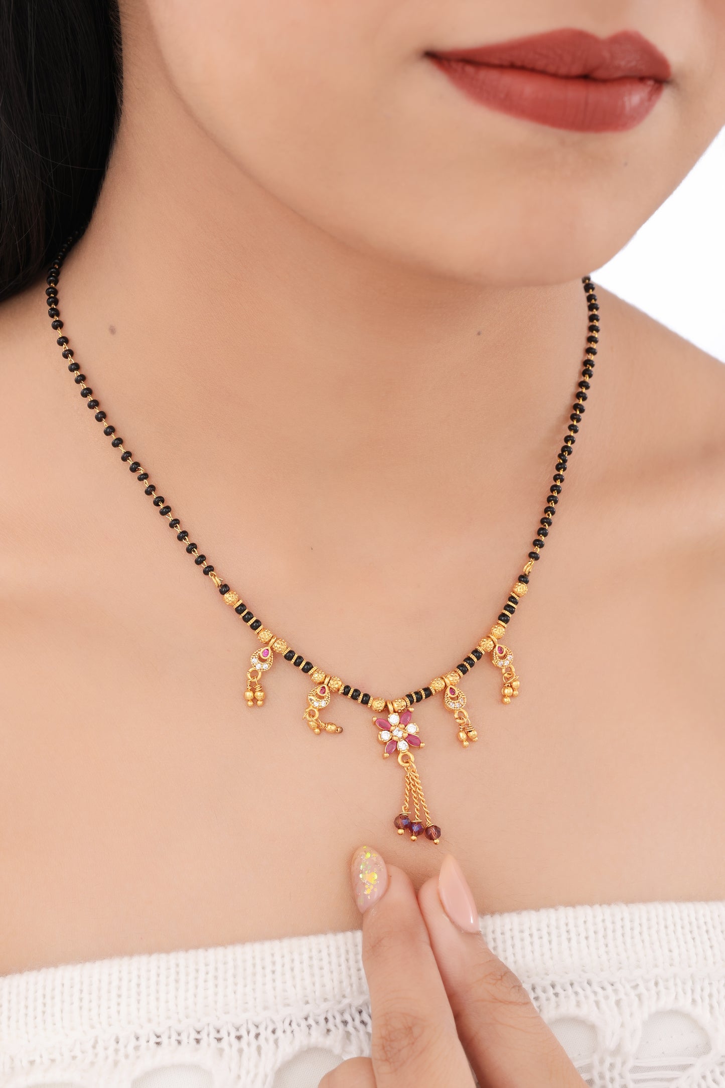 BUY 1 GET 1 FREE- American Diamond High Gold Ruby Colour Fancy Mangalsutra